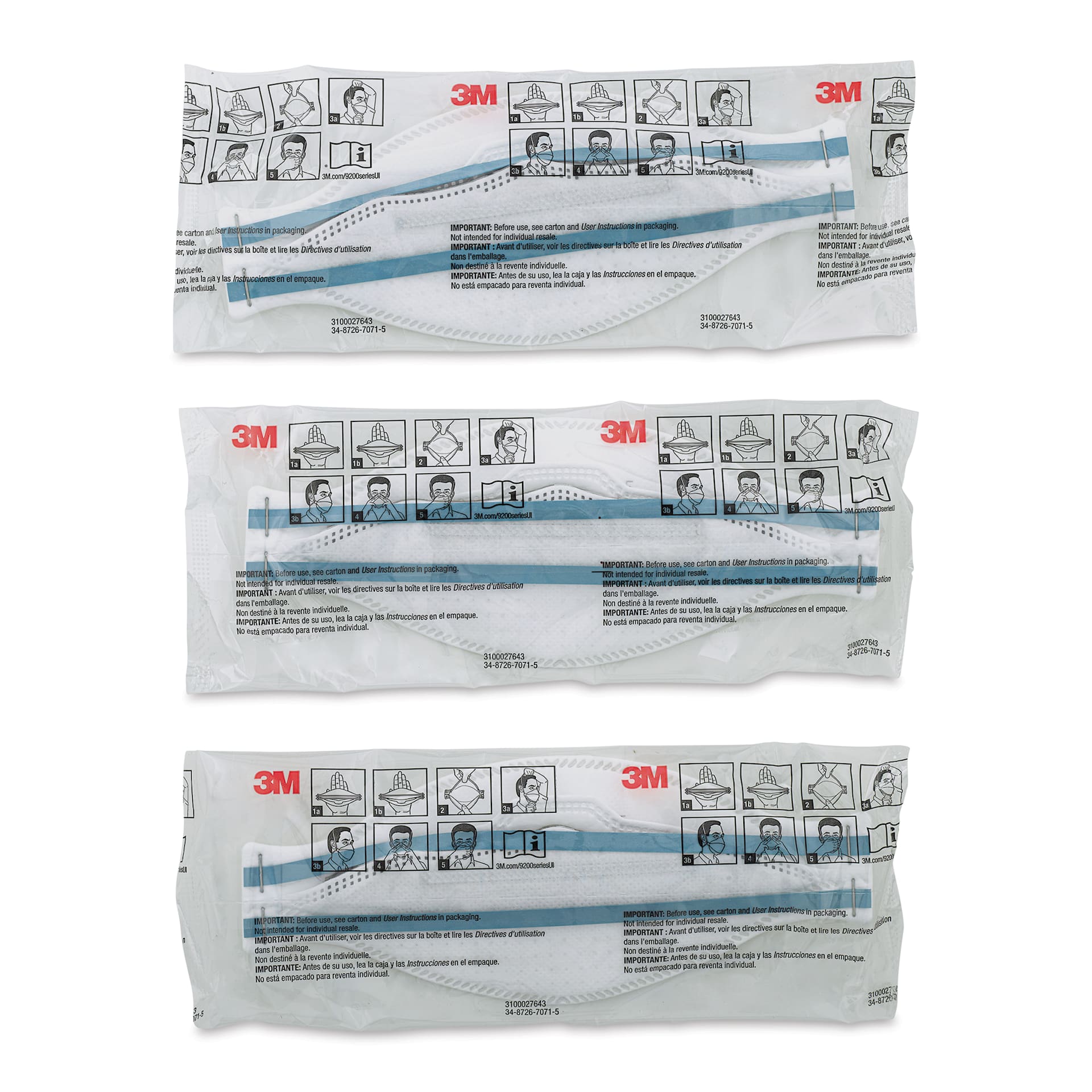 3M Aura N95 Particulate Respirator - Pkg of 3, masks individually packaged