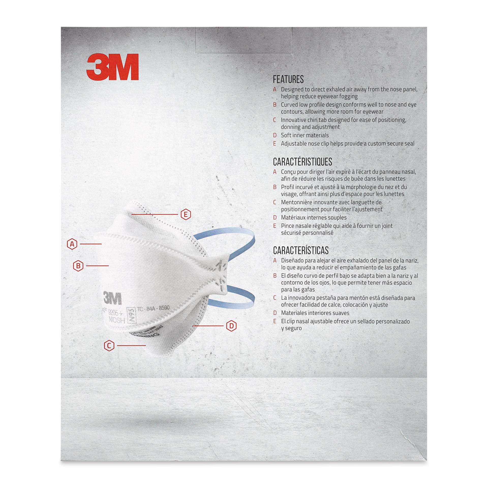 3M Aura N95 Particulate Respirator - Pkg of 20, back of the packaging