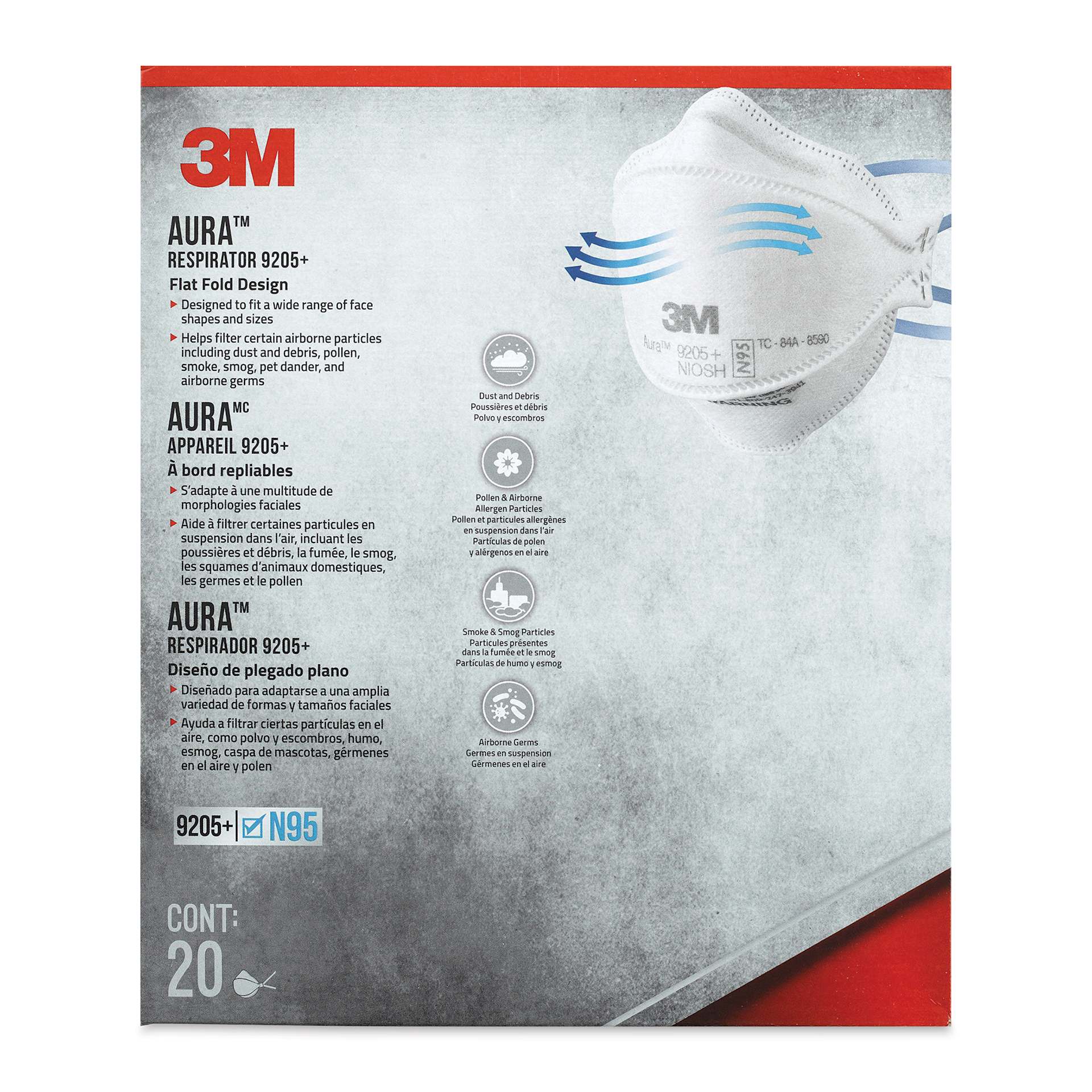 3M Aura N95 Particulate Respirator - Pkg of 20, front of the packaging