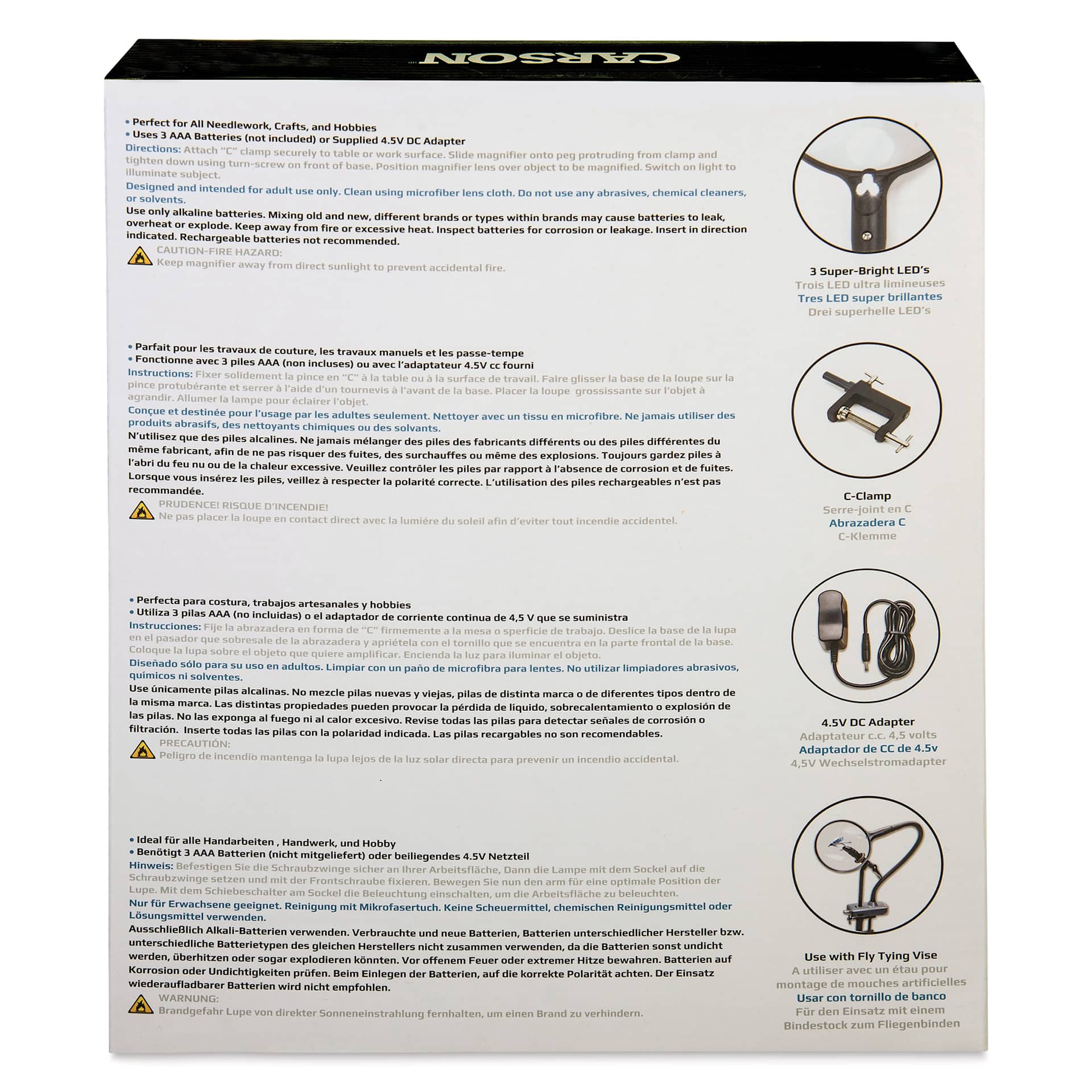 Carson MagniFlex LED Magnifier back of packaging