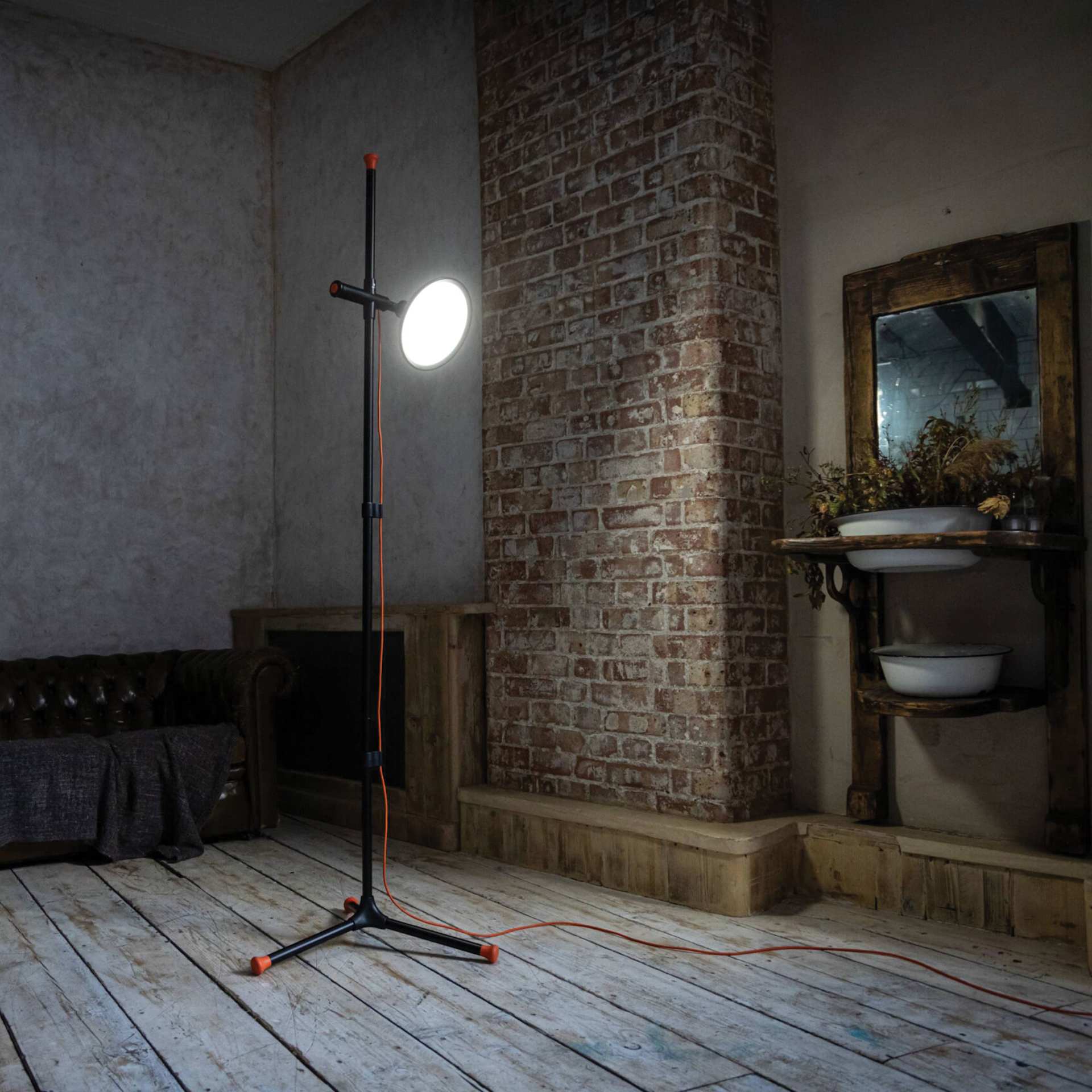 Daylight Artist Studio Lamp 2 with Stand - Chrome and Black in use in living room