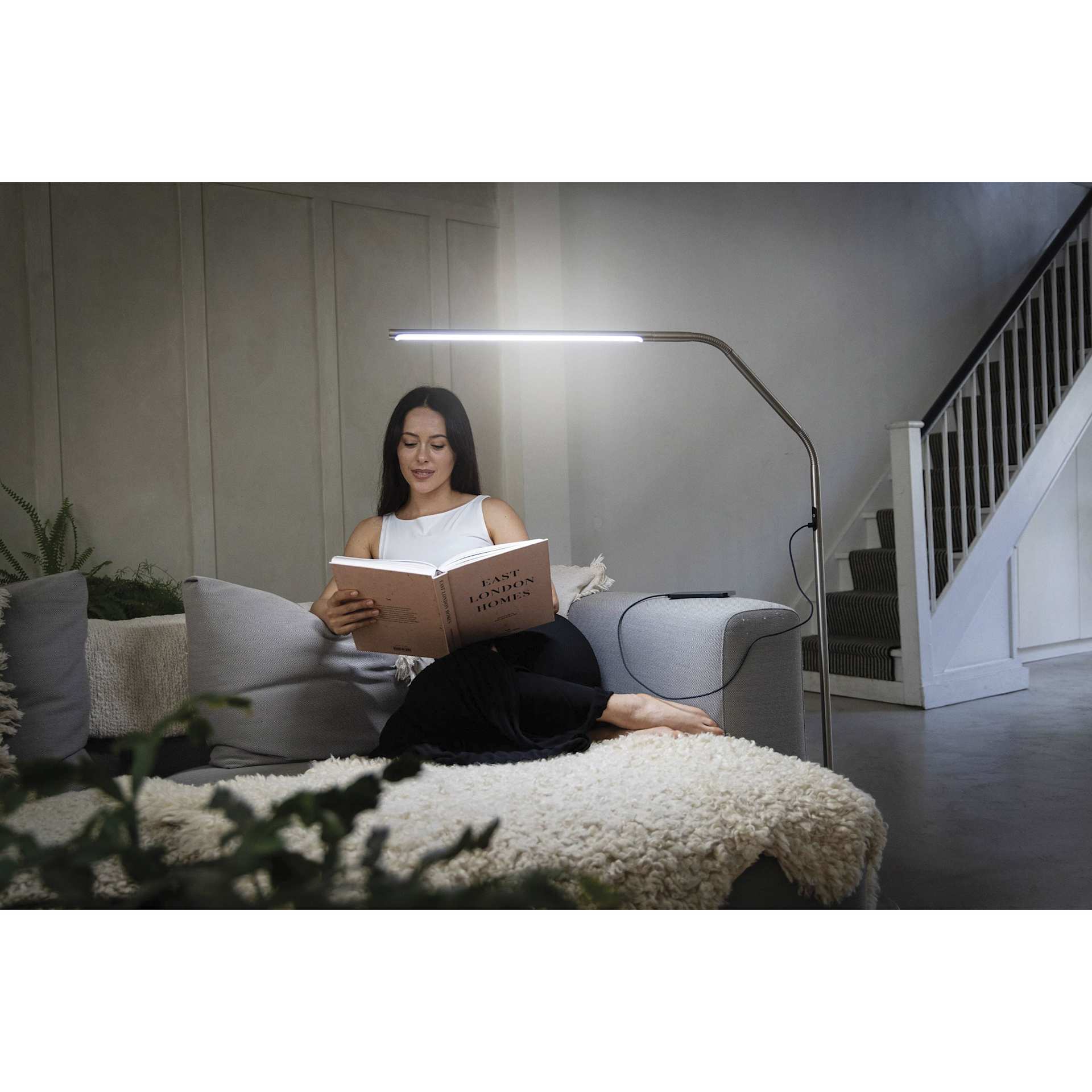 Daylight Slimline 4 LED Floor Lamp - Brushed Steel - in use