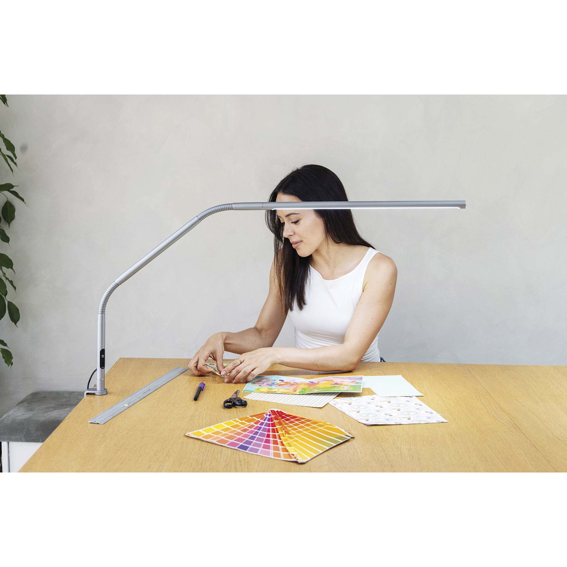 Daylight Slimline 4 LED Table Lamp - Ice Grey - in use