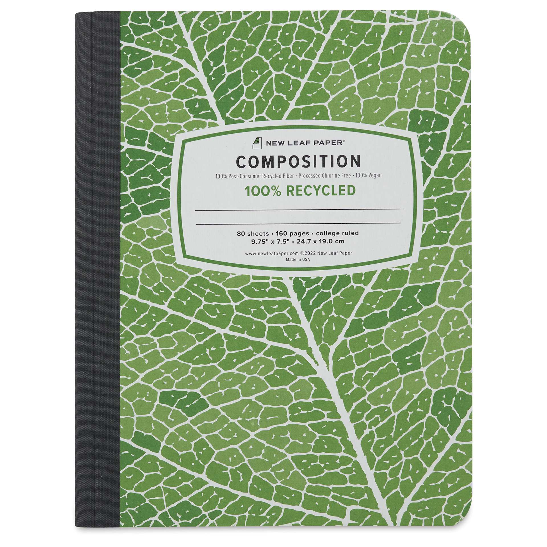New Leaf Paper Composition Book - Green, Ruled, 9-3/4" x 7-1/2", front