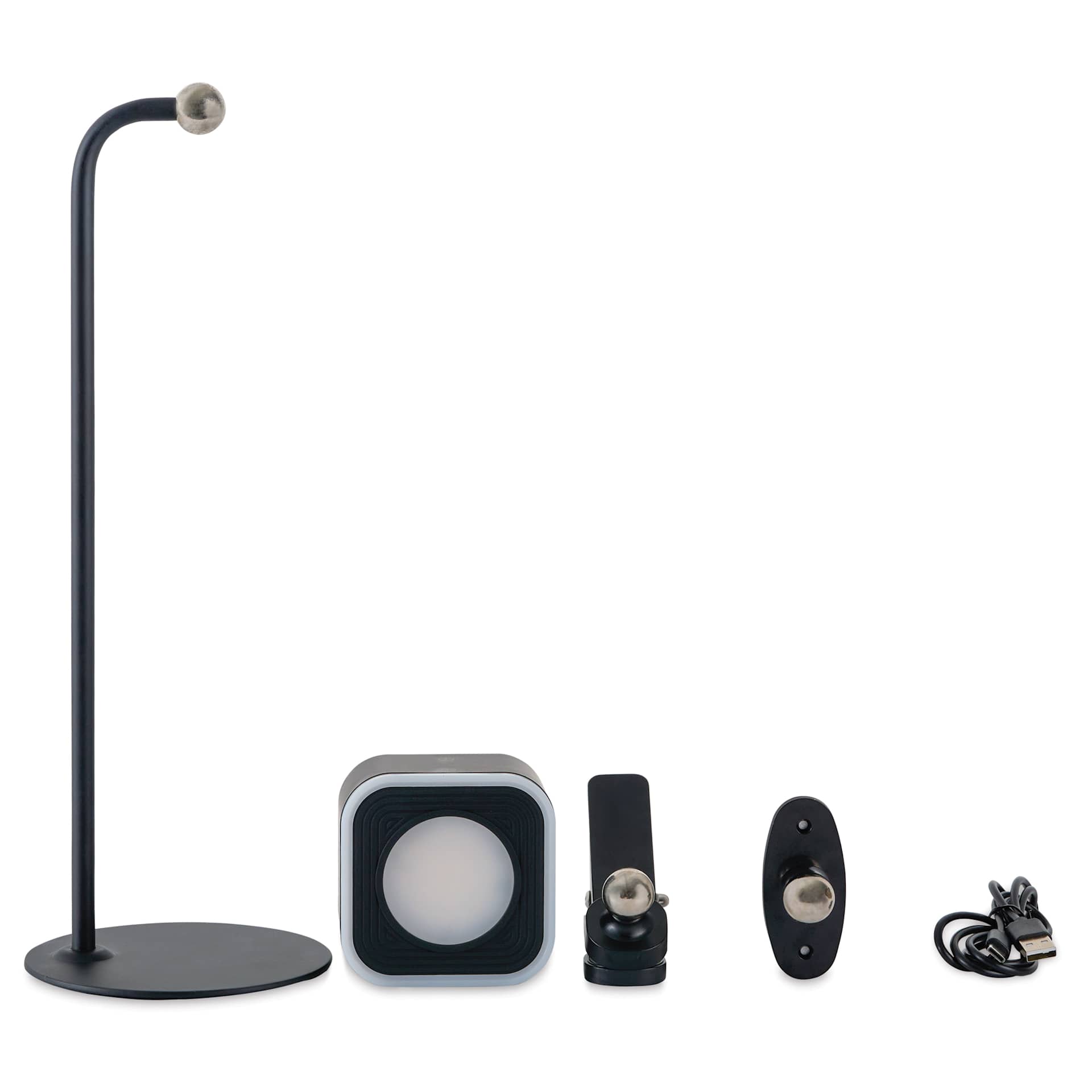 Hobbylight Cube 5-in-1 LED Table Lamp - Black, parts laid out