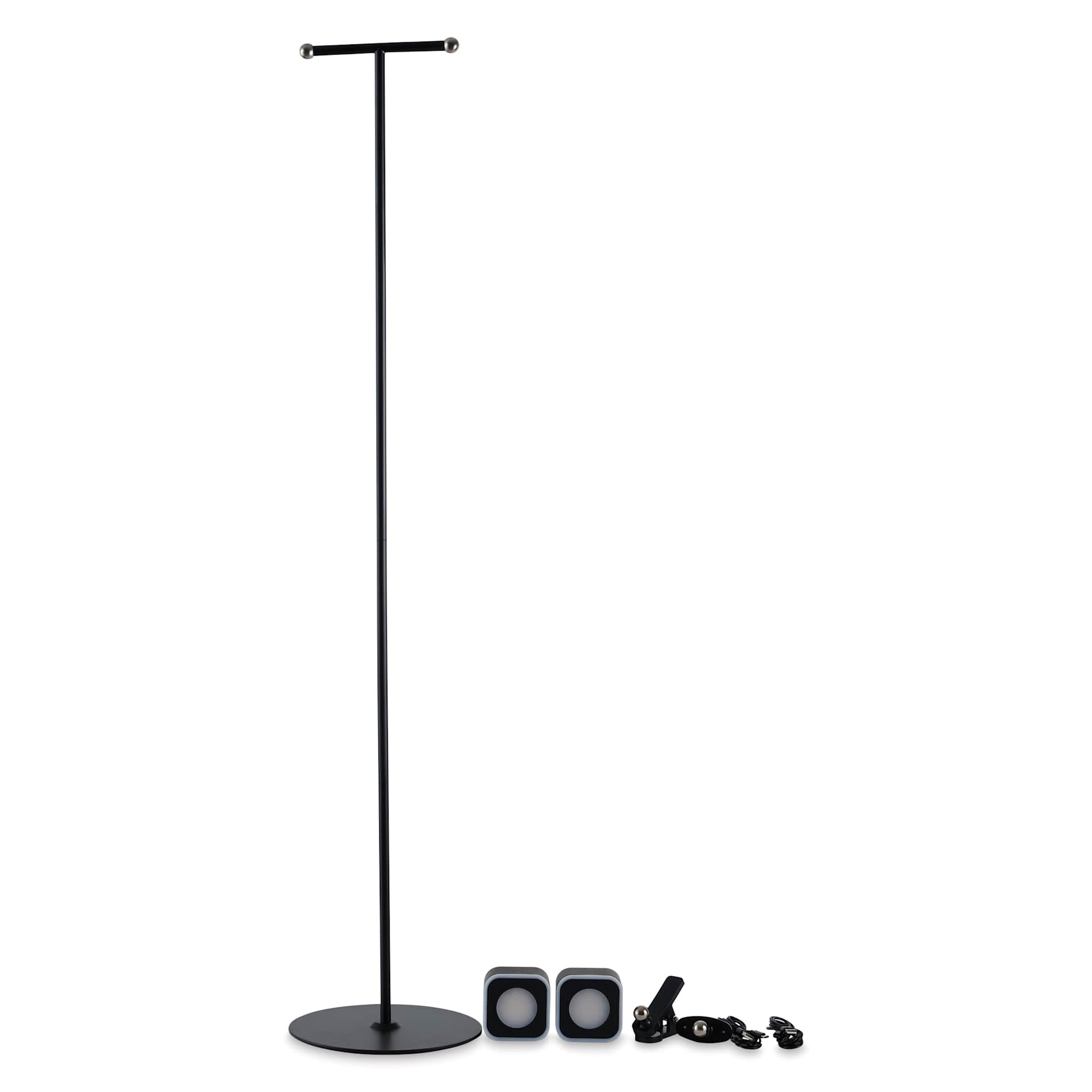 Hobbylight Cube 5-in-1 LED Floor Lamp - Black, contents laid out