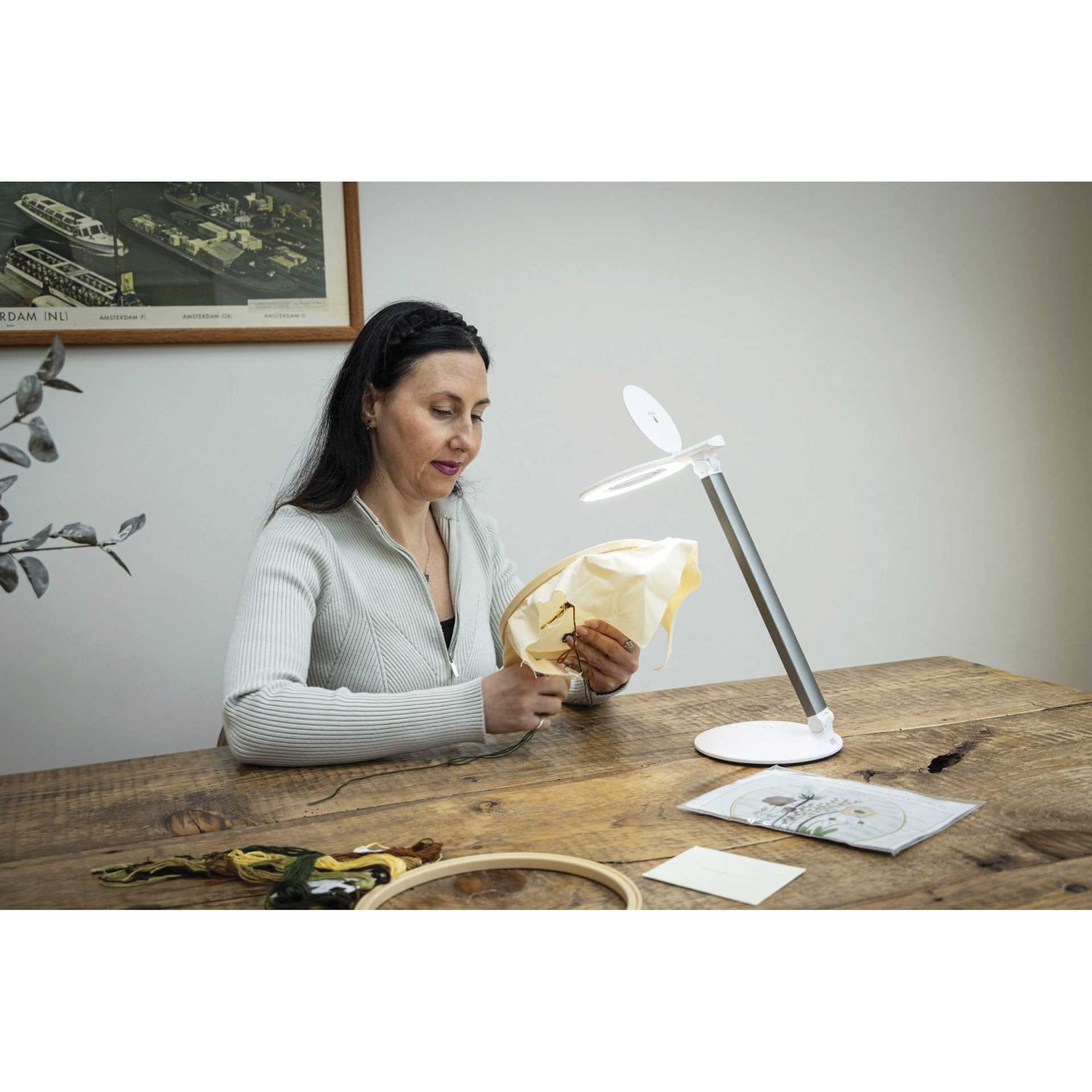 Daylight Halo Go 2 Rechargeable Magnifier Lamp - in use for embroidery