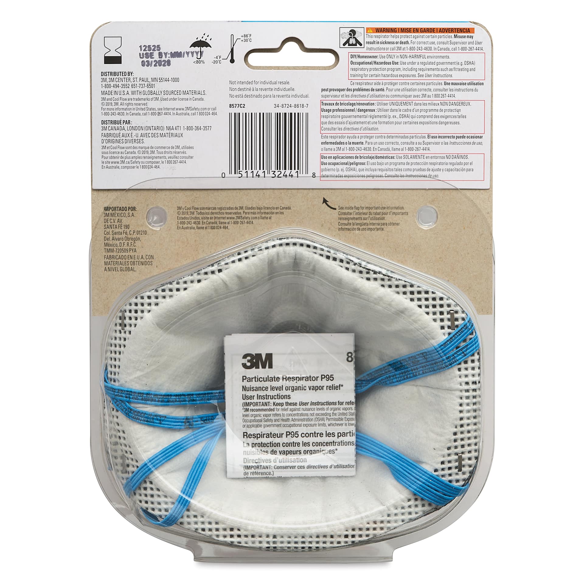 3M P95 Cool Flow Chemical Valve Particulate Respirator back of packaging