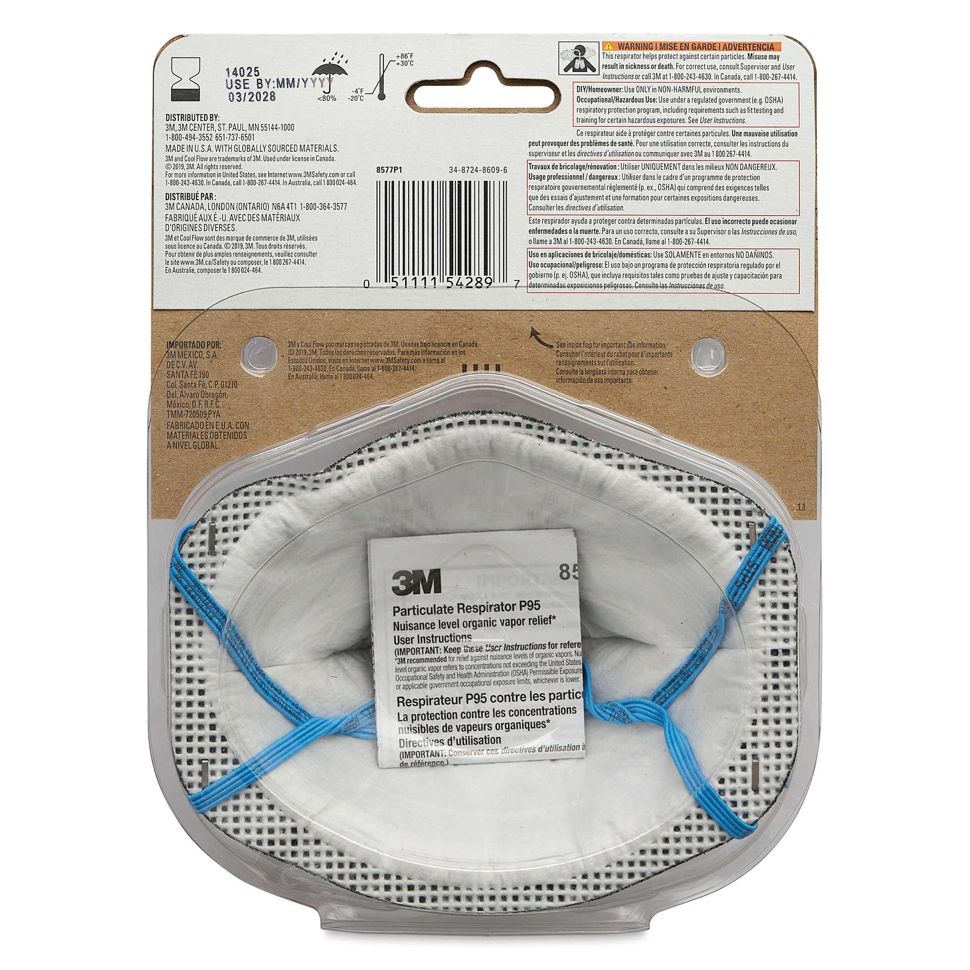 3M P95 Cool Flow Paint Valve Particulate Respirator back of packaging