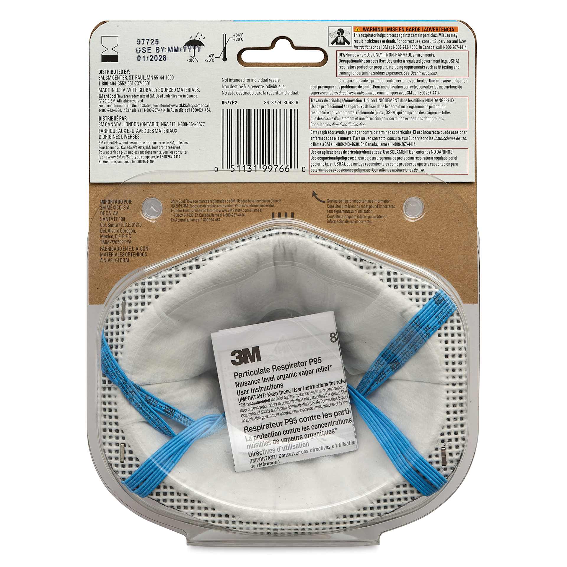 3M P95 Cool Flow Paint Valve Particulate Respirator, Pkg of 2 back of packaging
