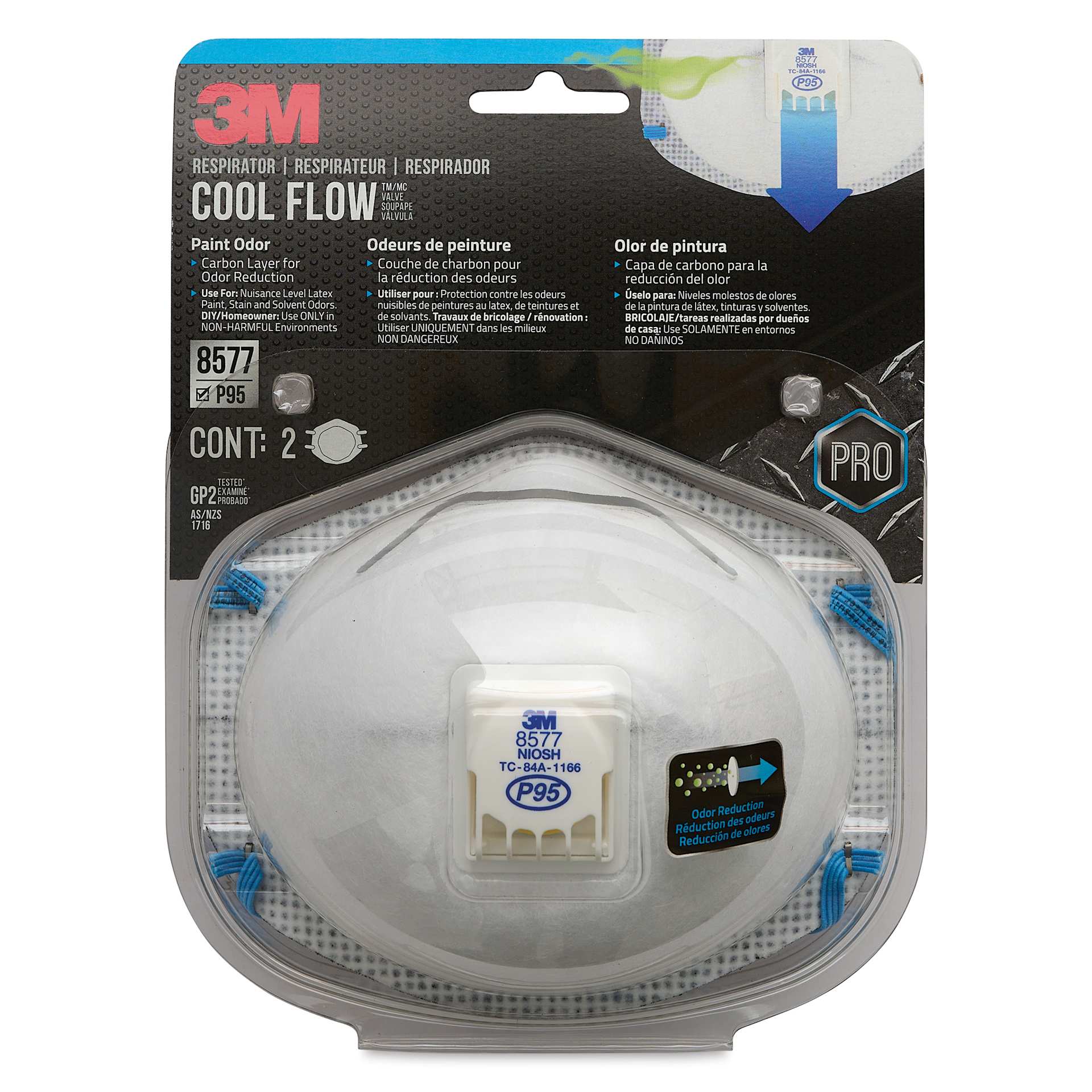 3M P95 Cool Flow Paint Valve Particulate Respirator, Pkg of 2 front of packaging