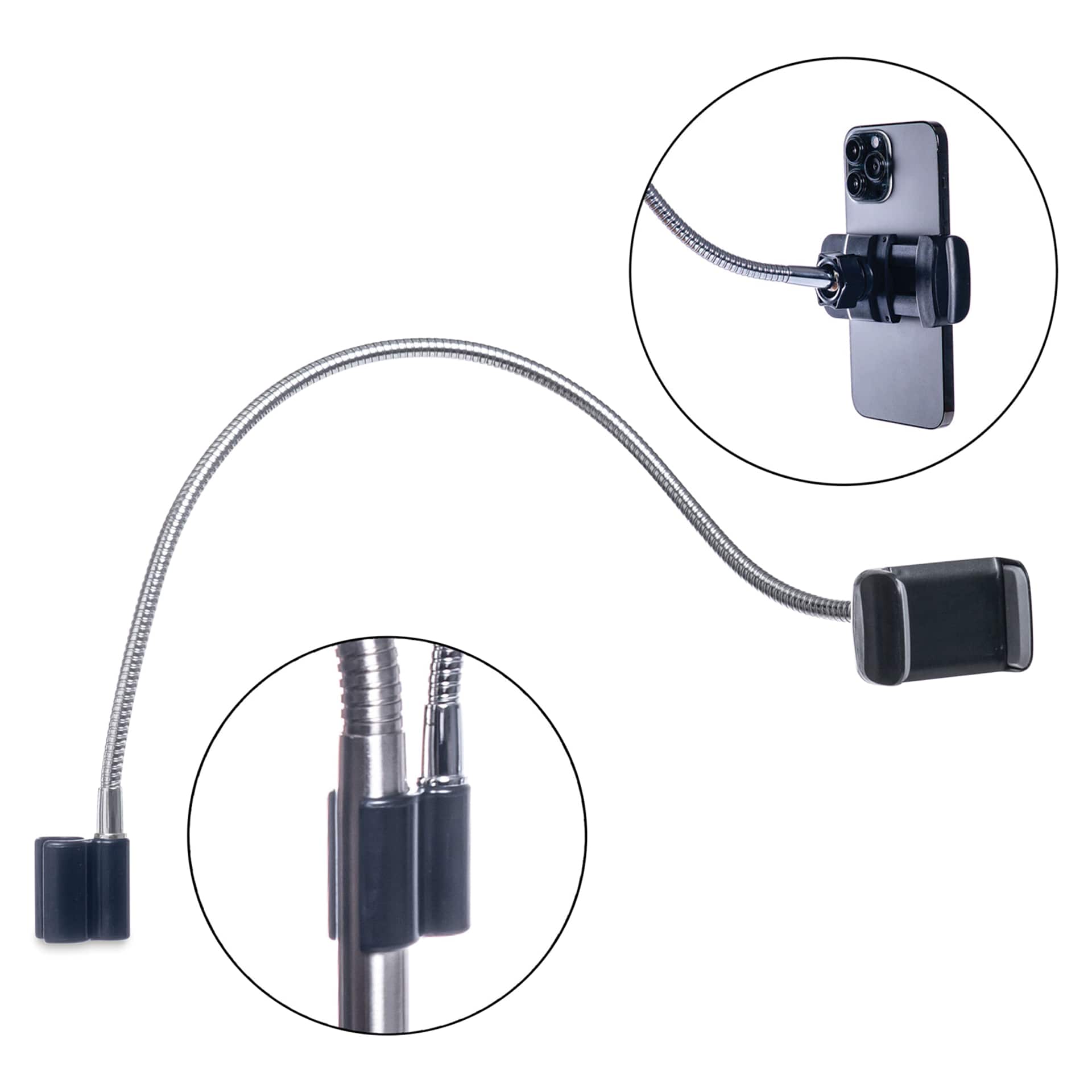 Daylight Flexi Phone Holder - with close up of clip and holder, phone not included
