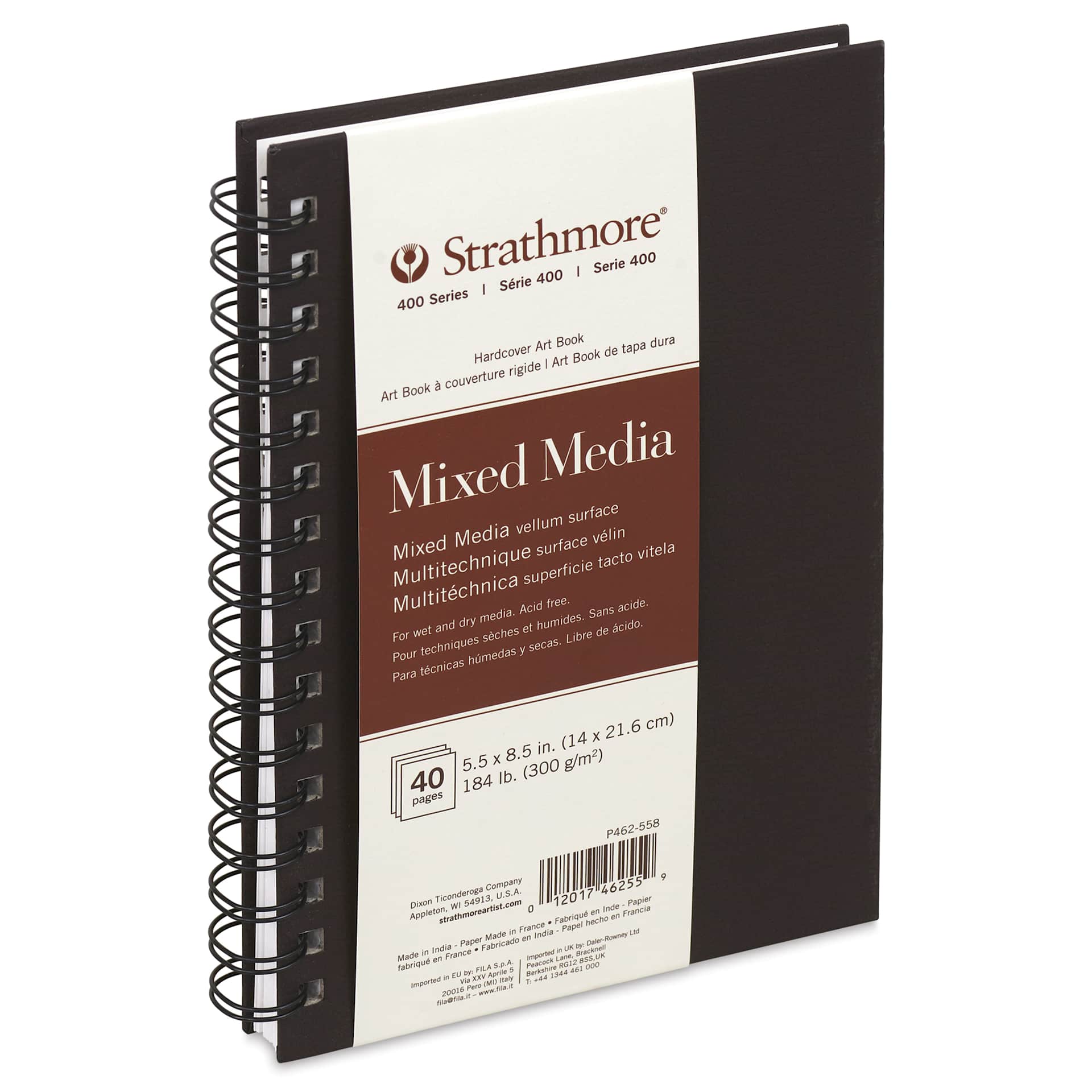 Strathmore 400 Series Mixed Media Wirebound Hardcover Art Book - 5-1/2" x 8-1/2", 20 sheets side view