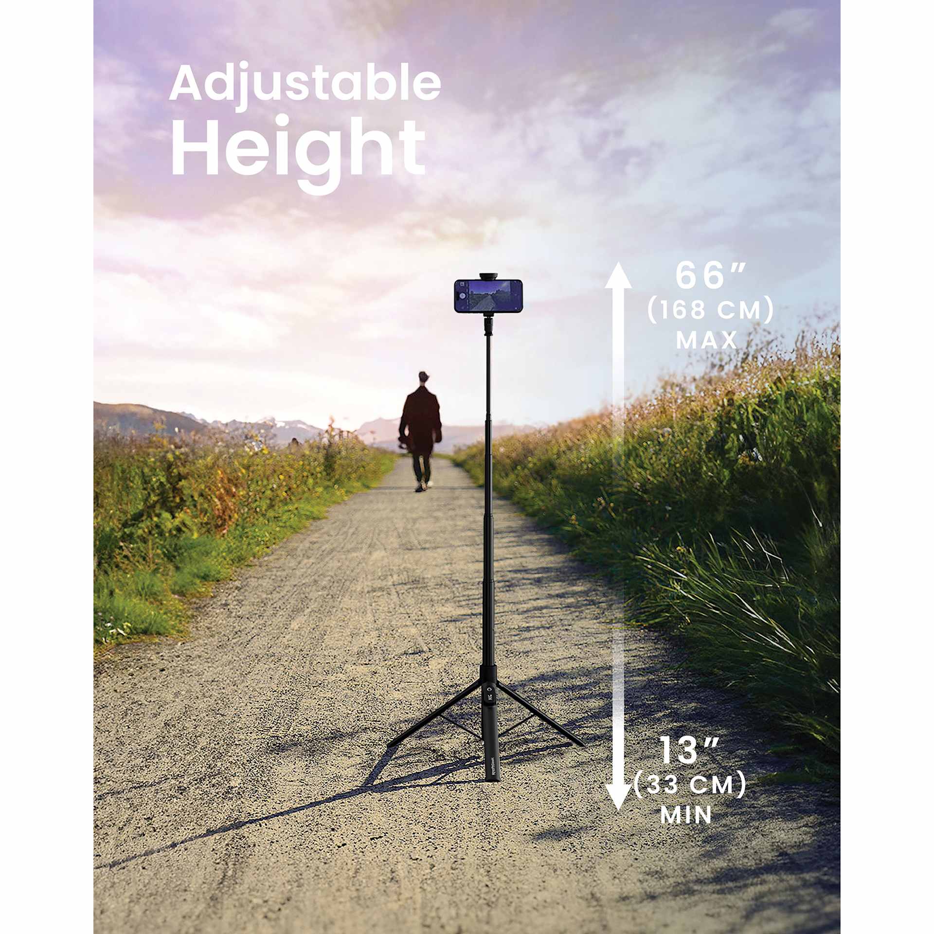 KraftGeek JustTap Tripod - Black, adjustable height options