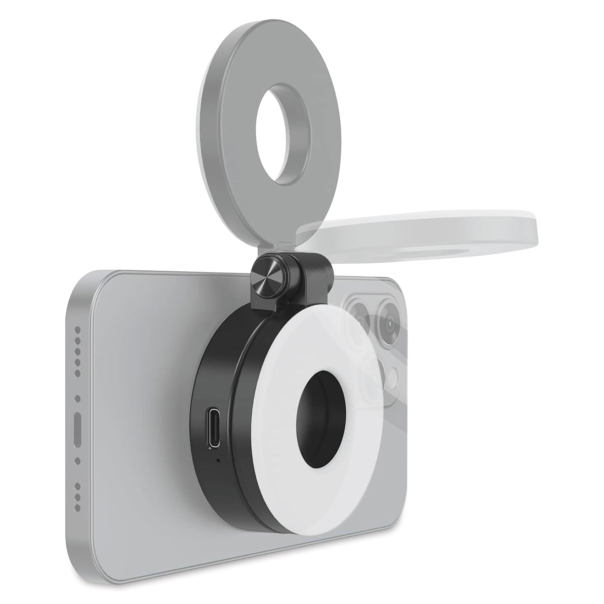 KraftGeek HaloGlow Magnetic Phone Light - Black, attached to phone, phone not included