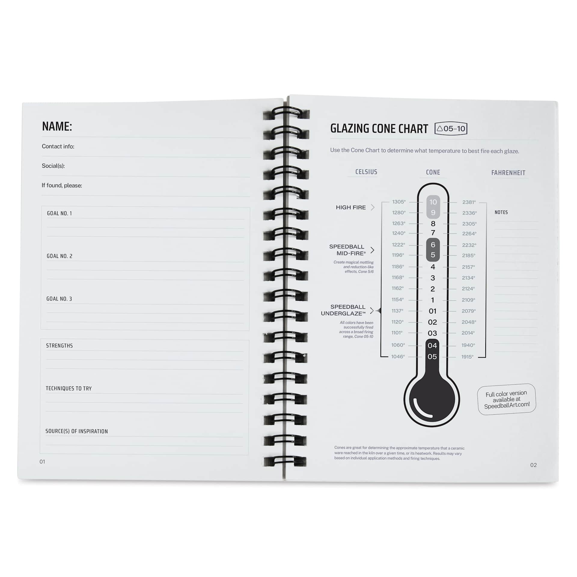 Speedball Potter’s Journey Ceramics Planners, glazing cone chart