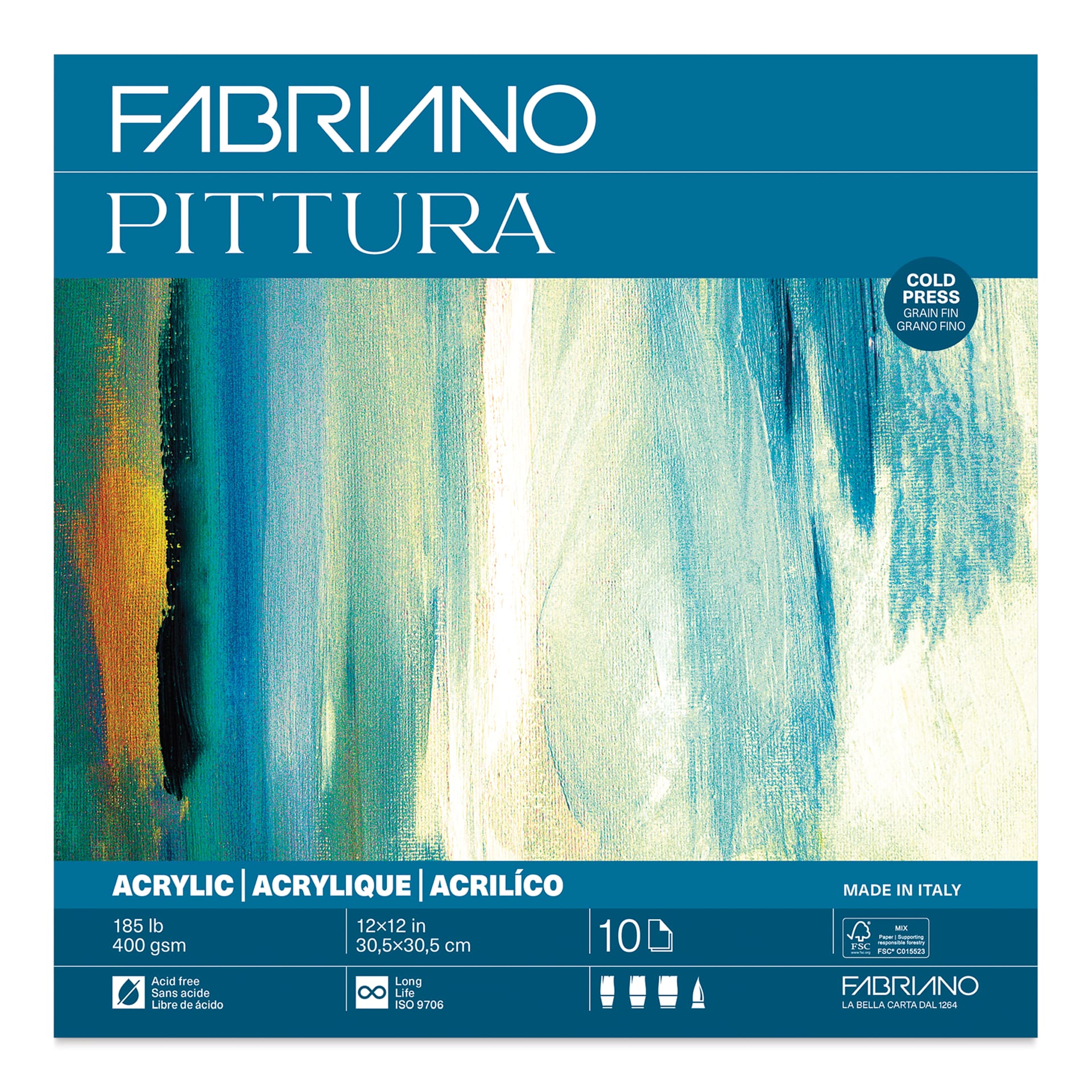 Fabriano Pittura Acrylic Paper Pad - 12" x 12", 185 lb, 10 Sheets