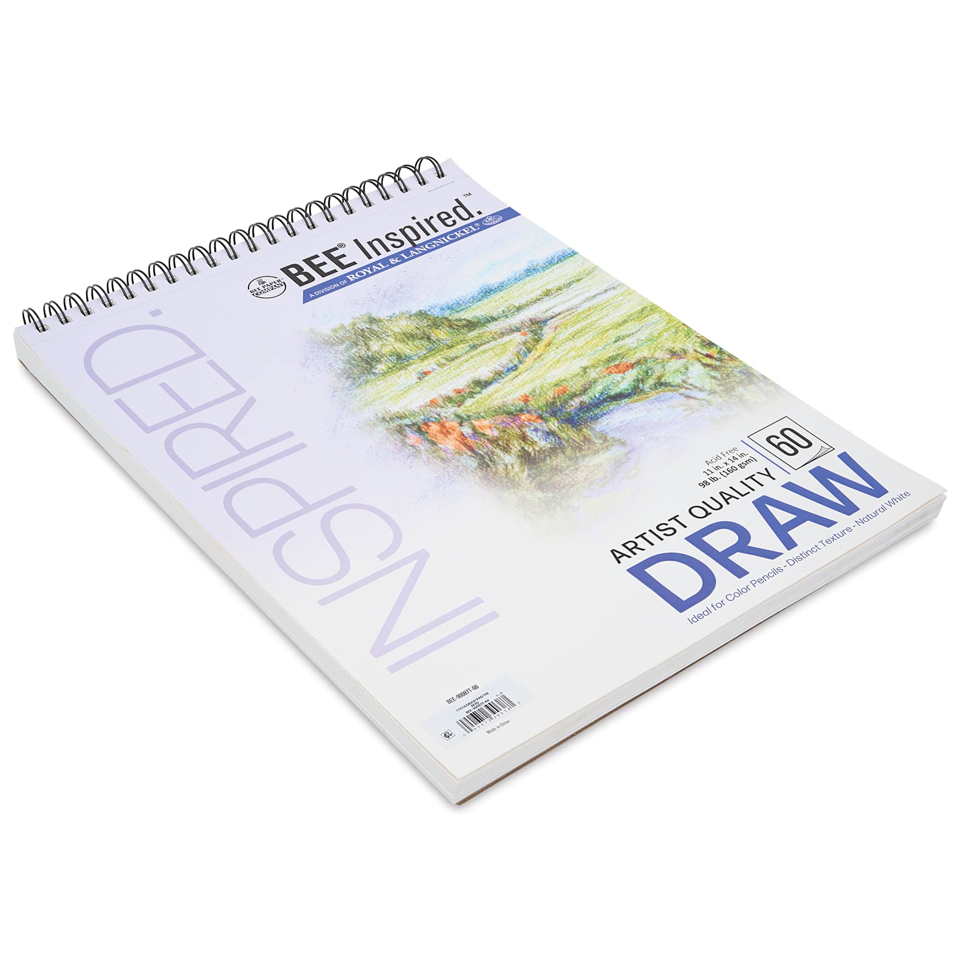 Bee Inspired Wirebound Drawing Pad - 11" x 14", angled view