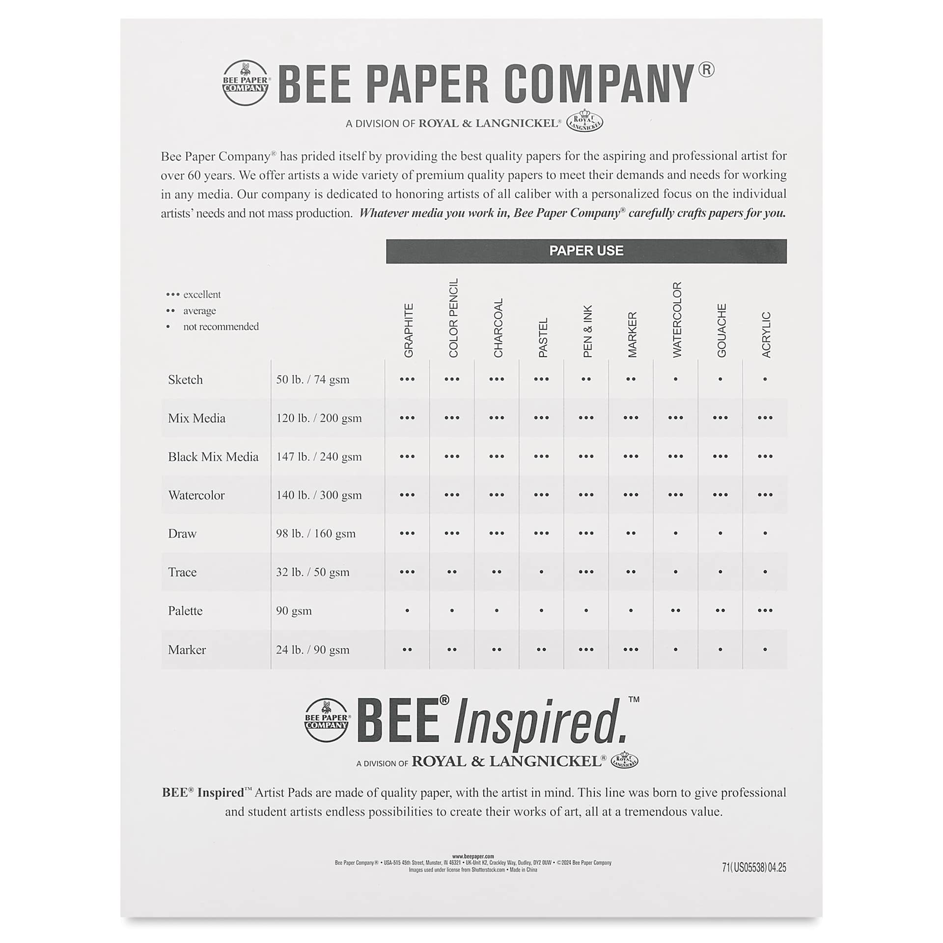Bee Inspired Wirebound Drawing Pad - 11" x 14", back cover