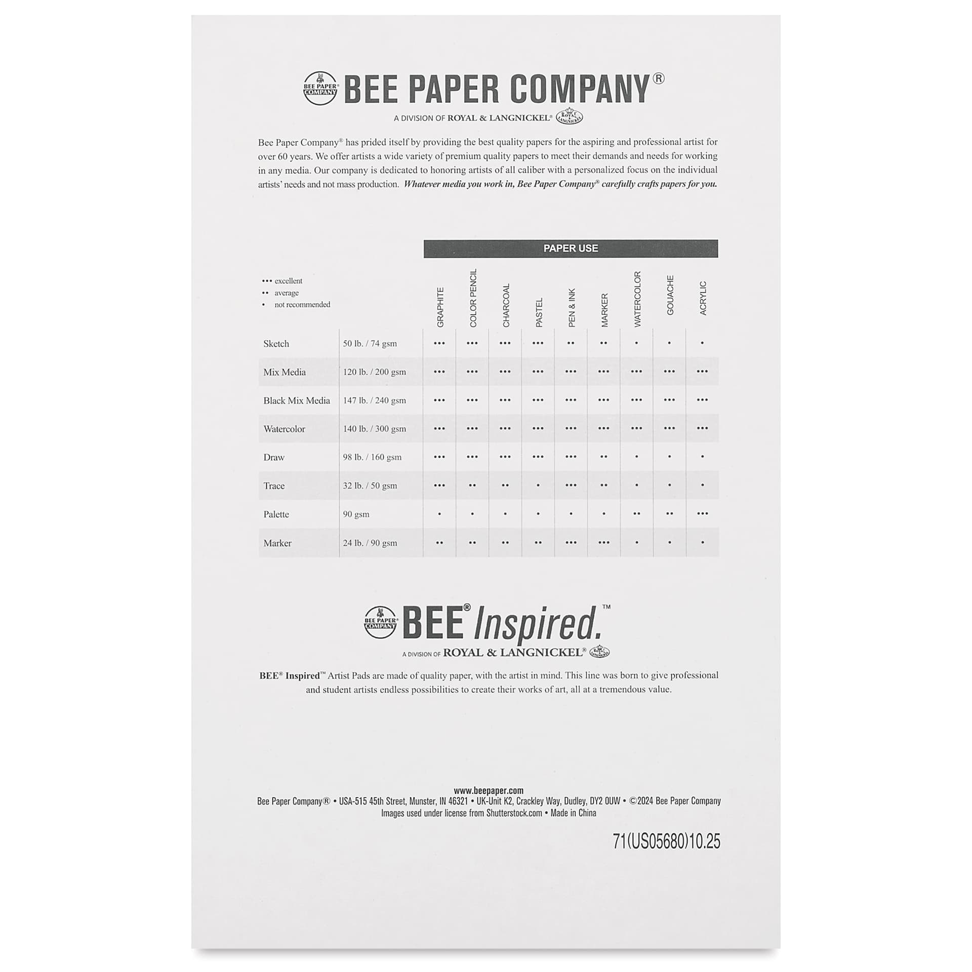 Bee Inspired Wirebound Drawing Pad - 5-1/2" x 8-1/2", back cover