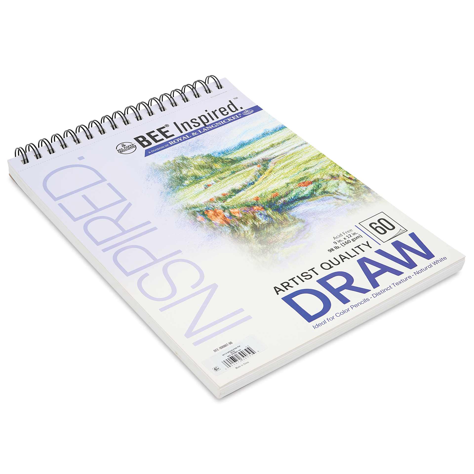 Bee Inspired Wirebound Drawing Pad - 9" x 12", angled view