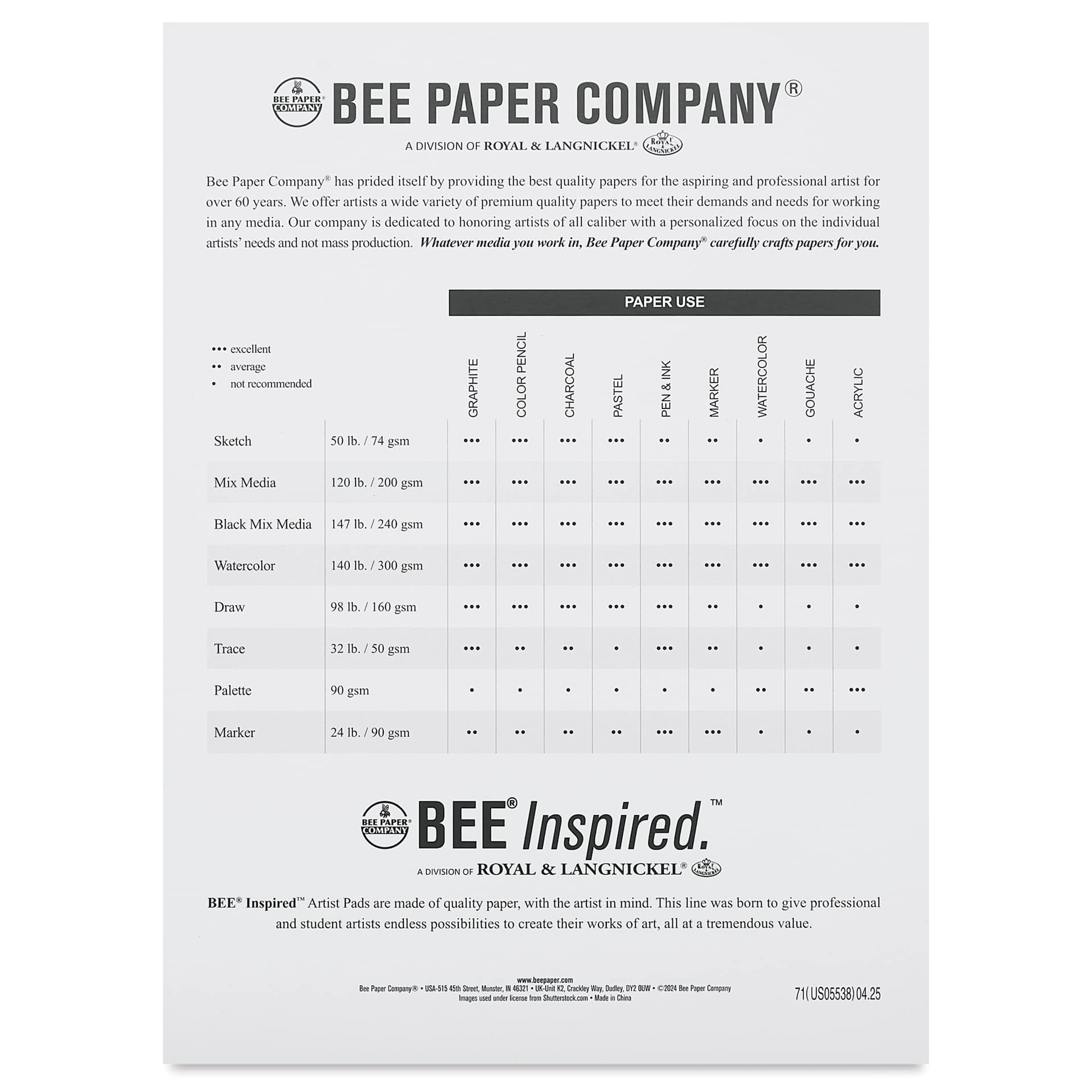 Bee Inspired Wirebound Drawing Pad - 9" x 12", back cover