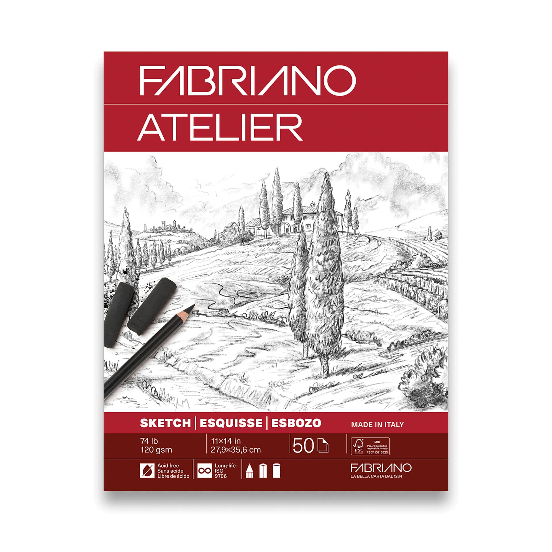 Fabriano Atelier Gluebound Sketch Pad - 11" x 14", 120 gsm, 50 Sheets
