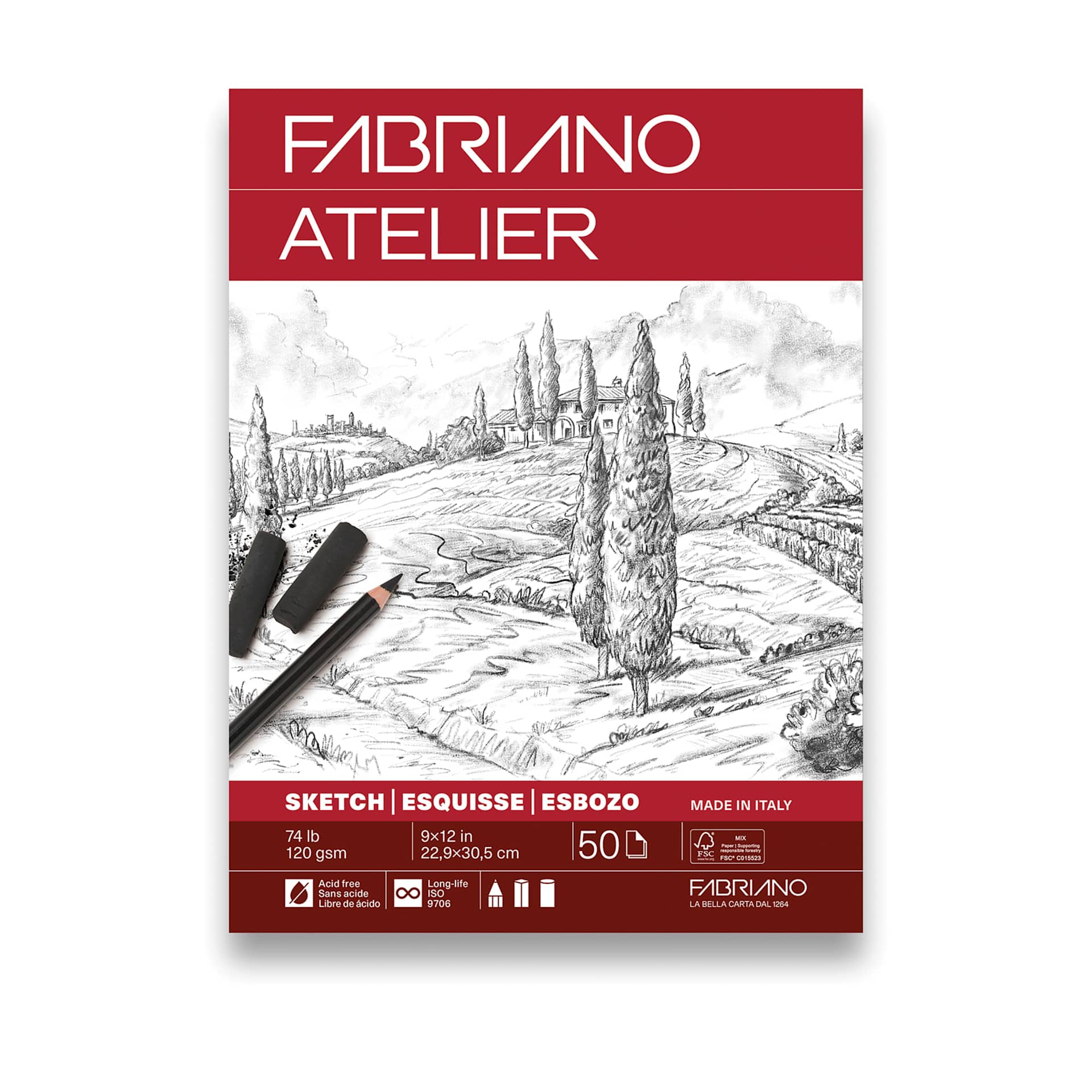 Fabriano Atelier Gluebound Sketch Pad - 9" x 12", 120 gsm, 50 Sheets