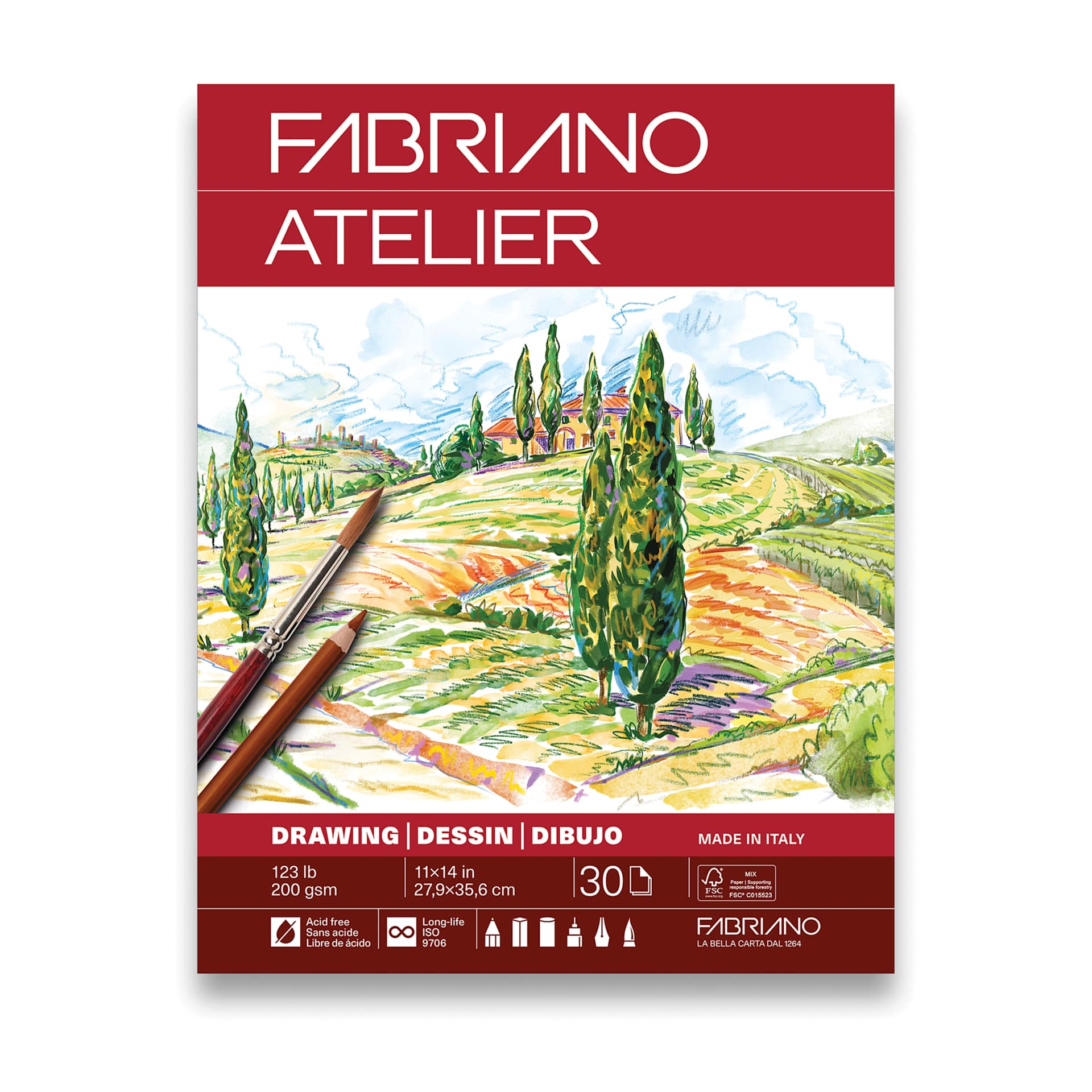 Fabriano Atelier Gluebound Sketch Pad - 11" x 14", 200 gsm, 30 Sheets