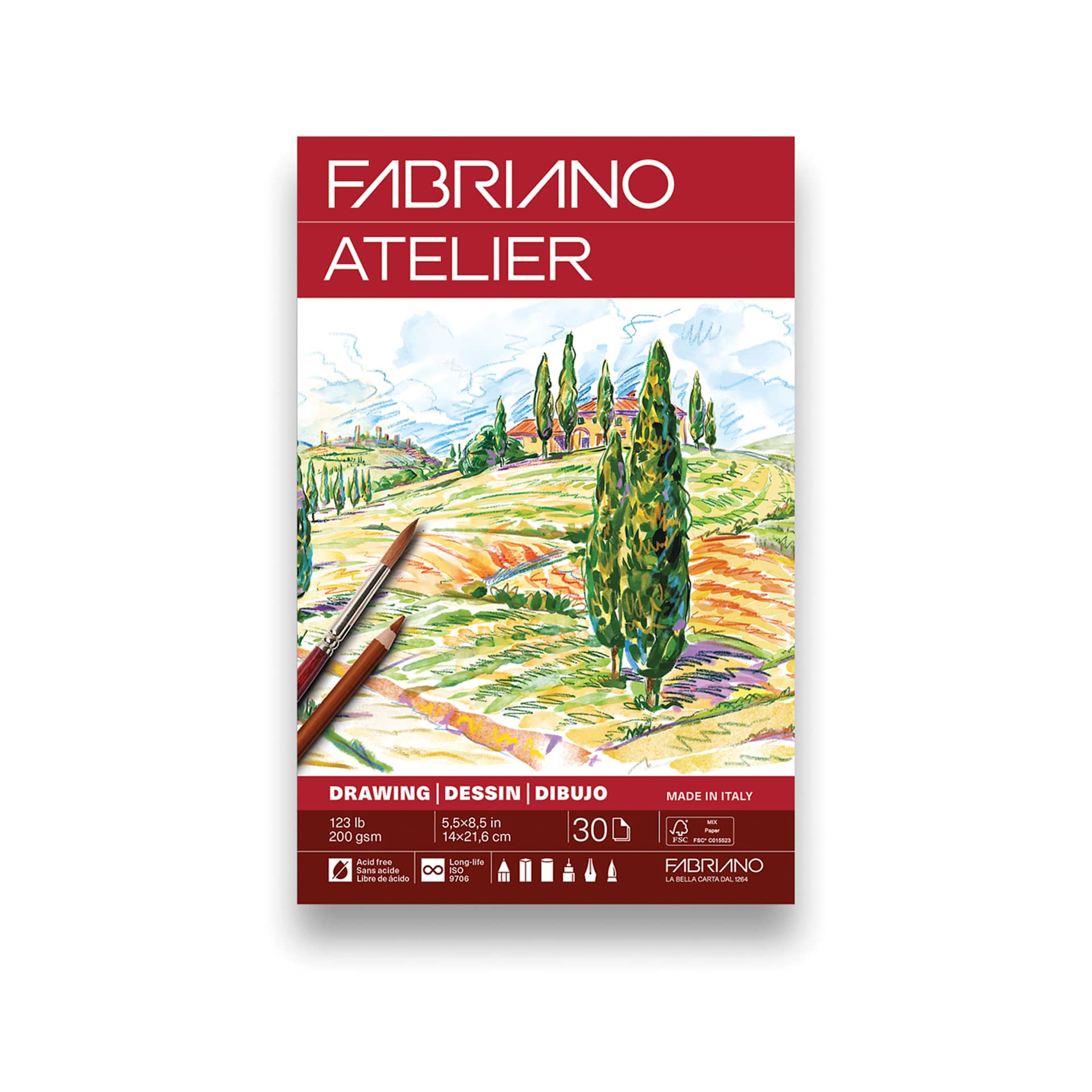 Fabriano Atelier Gluebound Sketch Pad - 5-1/2" x 8-1/2", 200 gsm, 30 Sheets