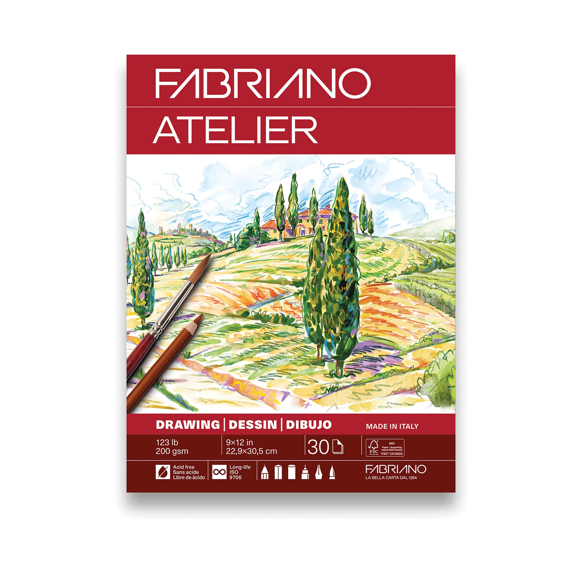 Fabriano Atelier Gluebound Sketch Pad - 9" x 12", 200 gsm, 30 Sheets