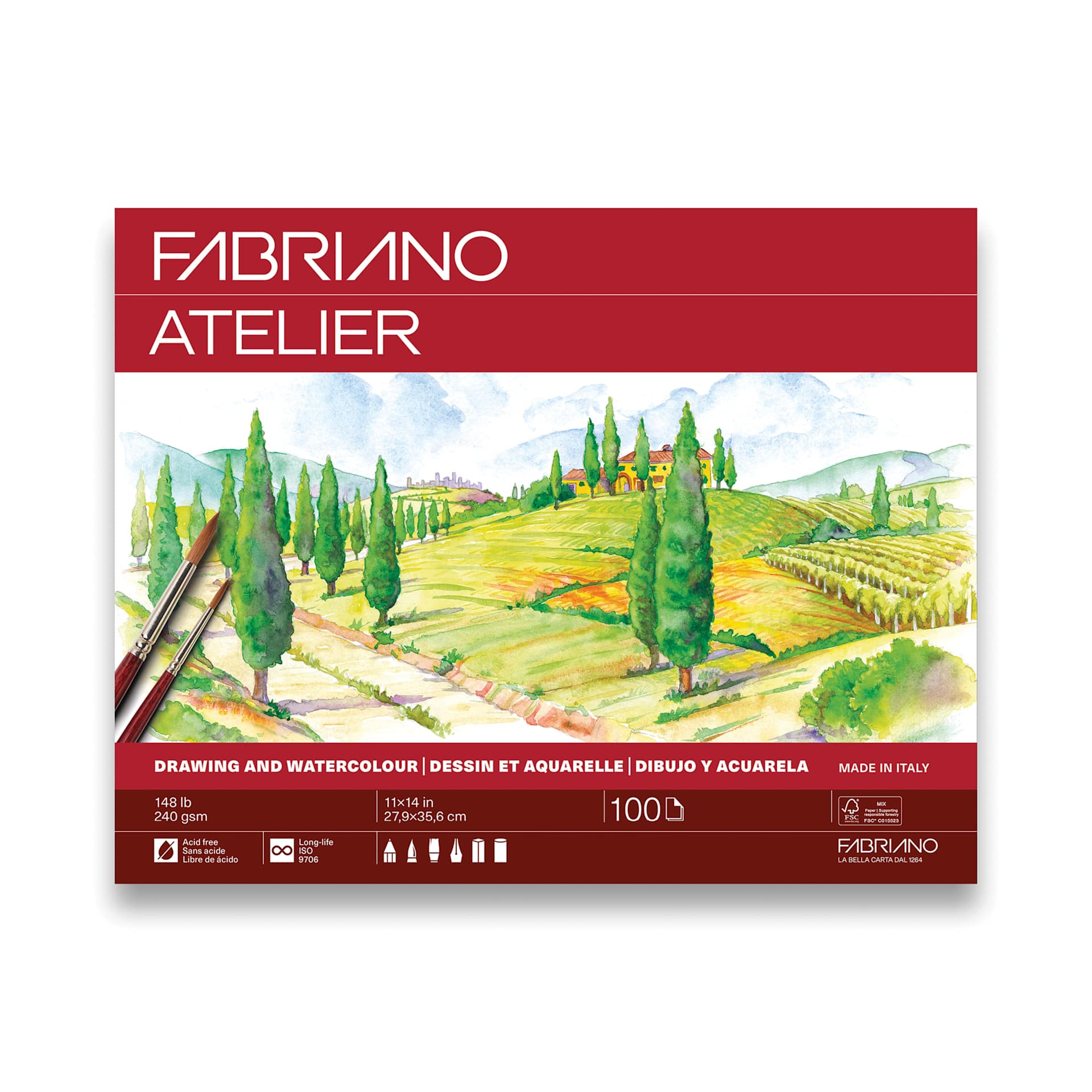 Fabriano Atelier Gluebound Sketch Pad - 11" x 14", 240 gsm, 100 Sheets