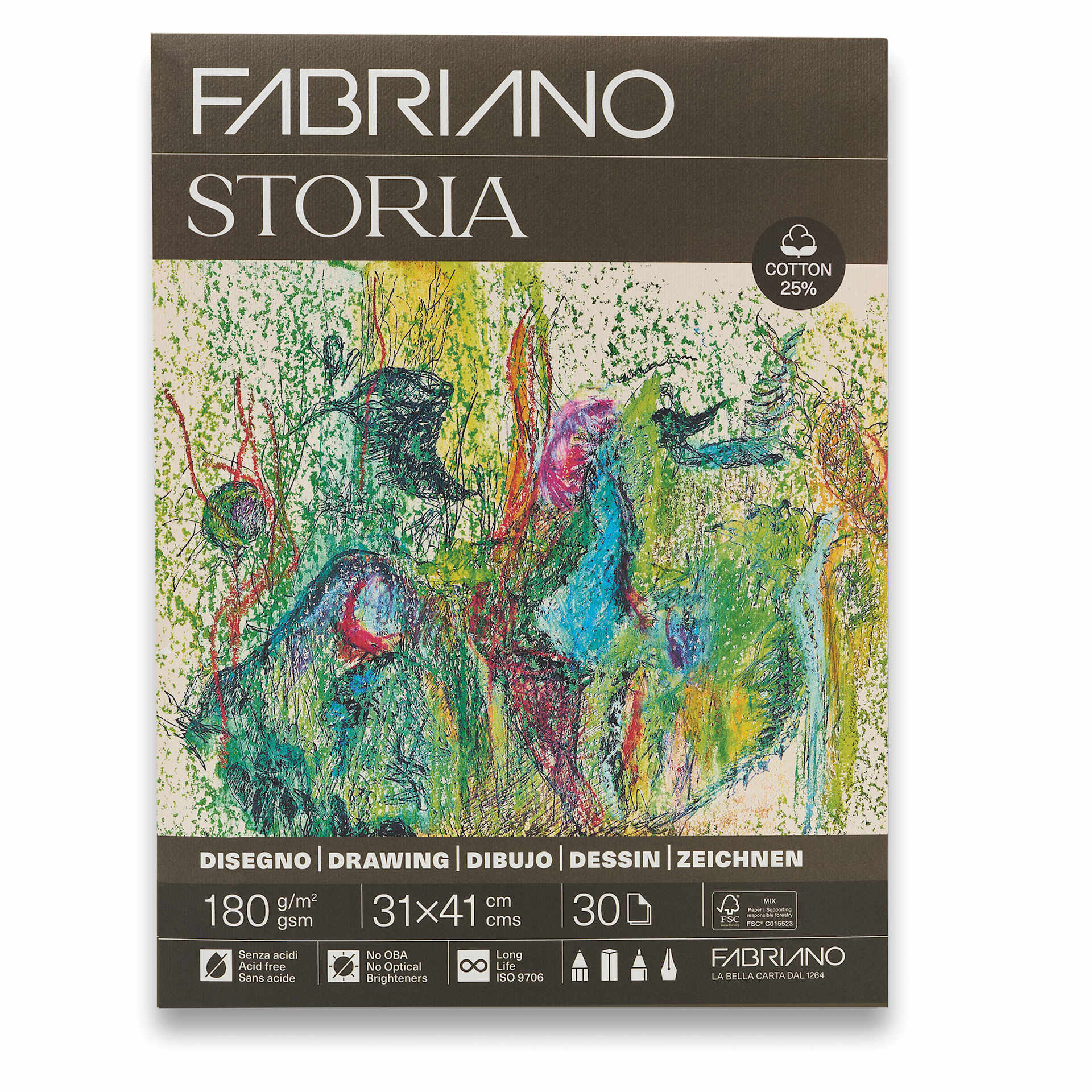 Fabriano Storia Gluebound Drawing Pad - 12" x 16", 180 gsm, 30 Sheets