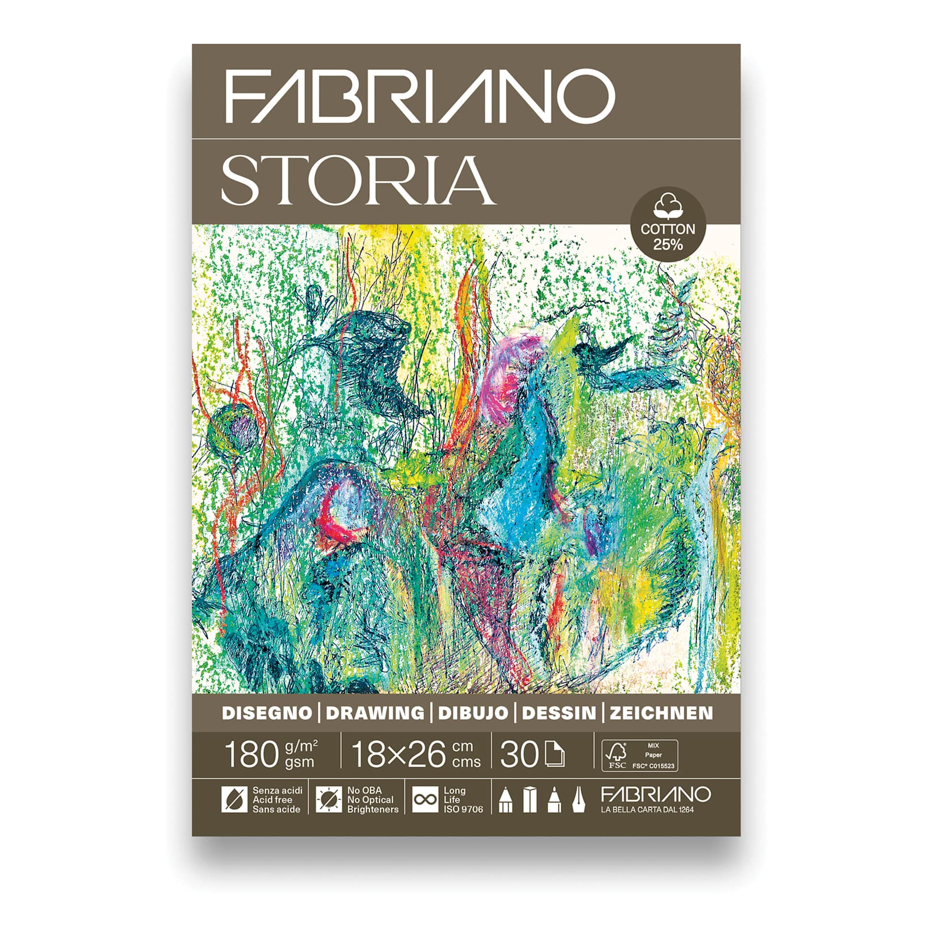 Fabriano Storia Gluebound Drawing Pad - 7" x 10", 180 gsm, 30 Sheets