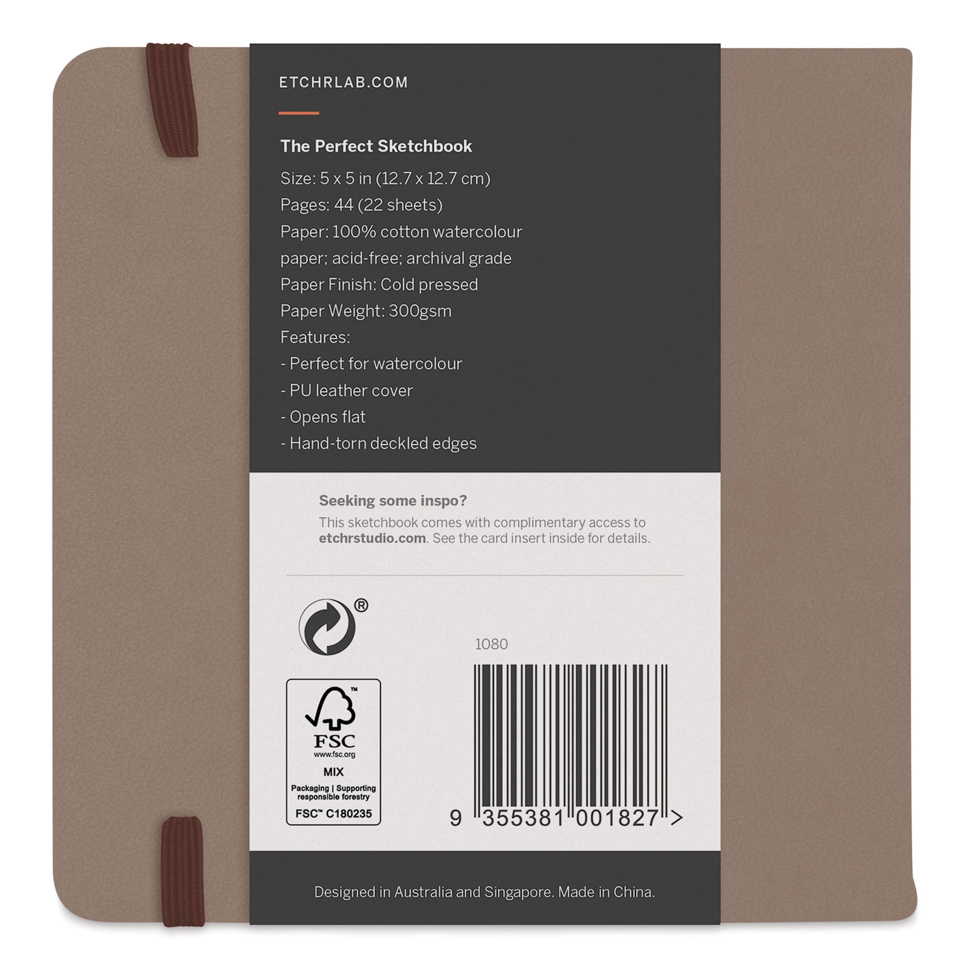 Etchr The Perfect Sketchbook with Deckle Edges - 5" x 5", Cold Press, 300 gsm, back of sketchbook