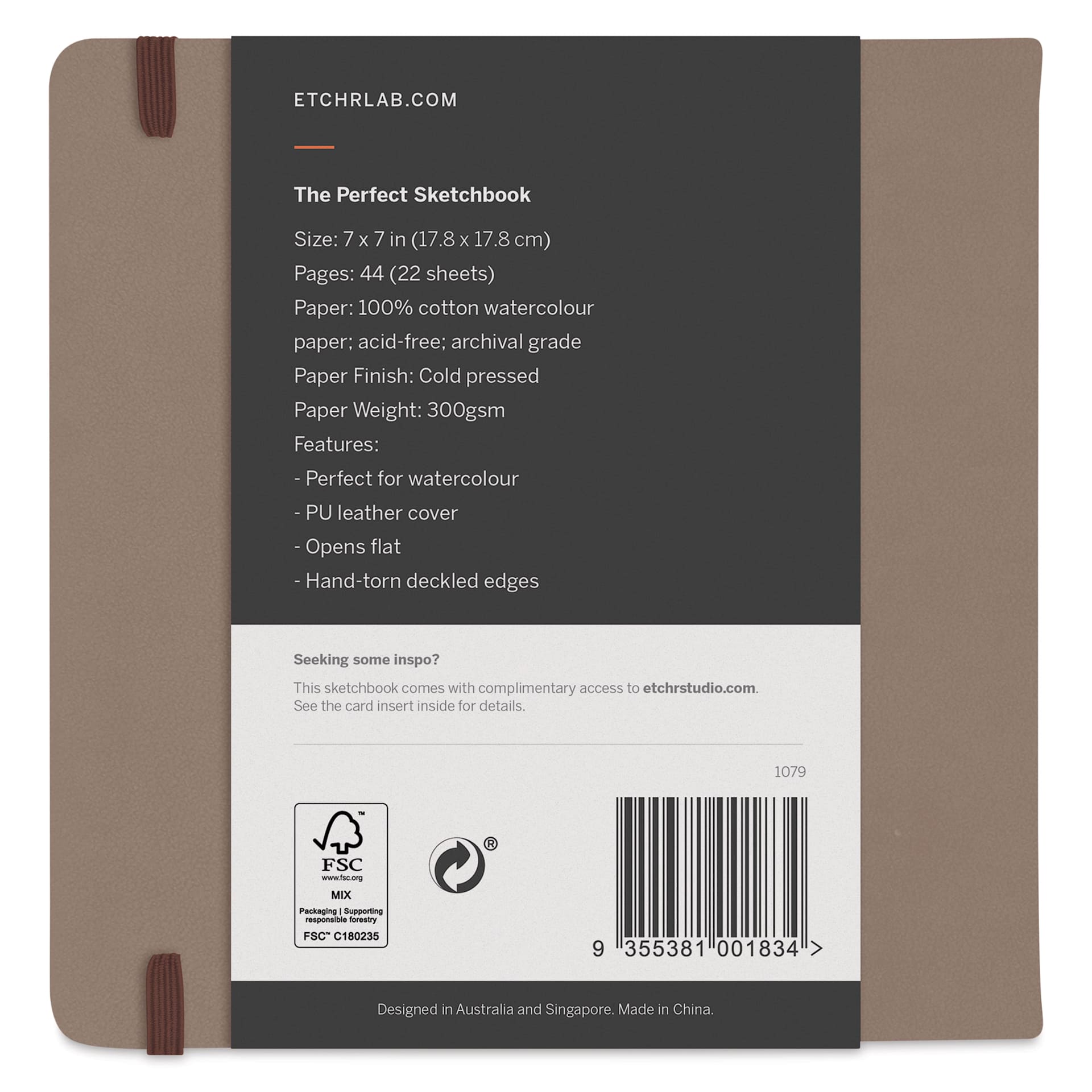 Etchr The Perfect Sketchbook with Deckle Edges - 7" x 7", Cold Press, 300 gsm, back of sketchbook