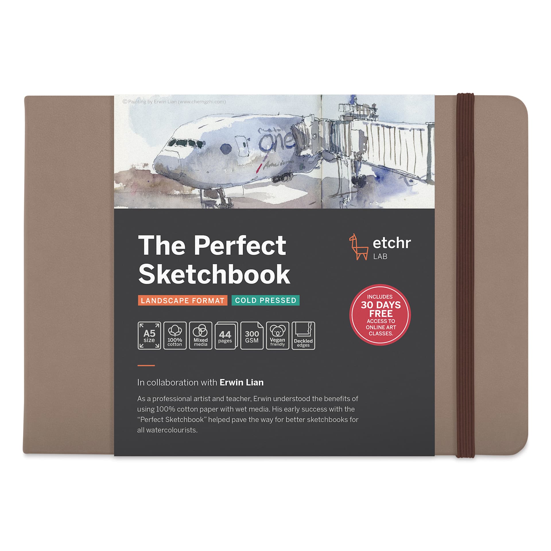 Etchr The Perfect Sketchbook with Deckle Edges - A5 Landscape, 5.8" x 8.3" Cold Press, 300 gsm