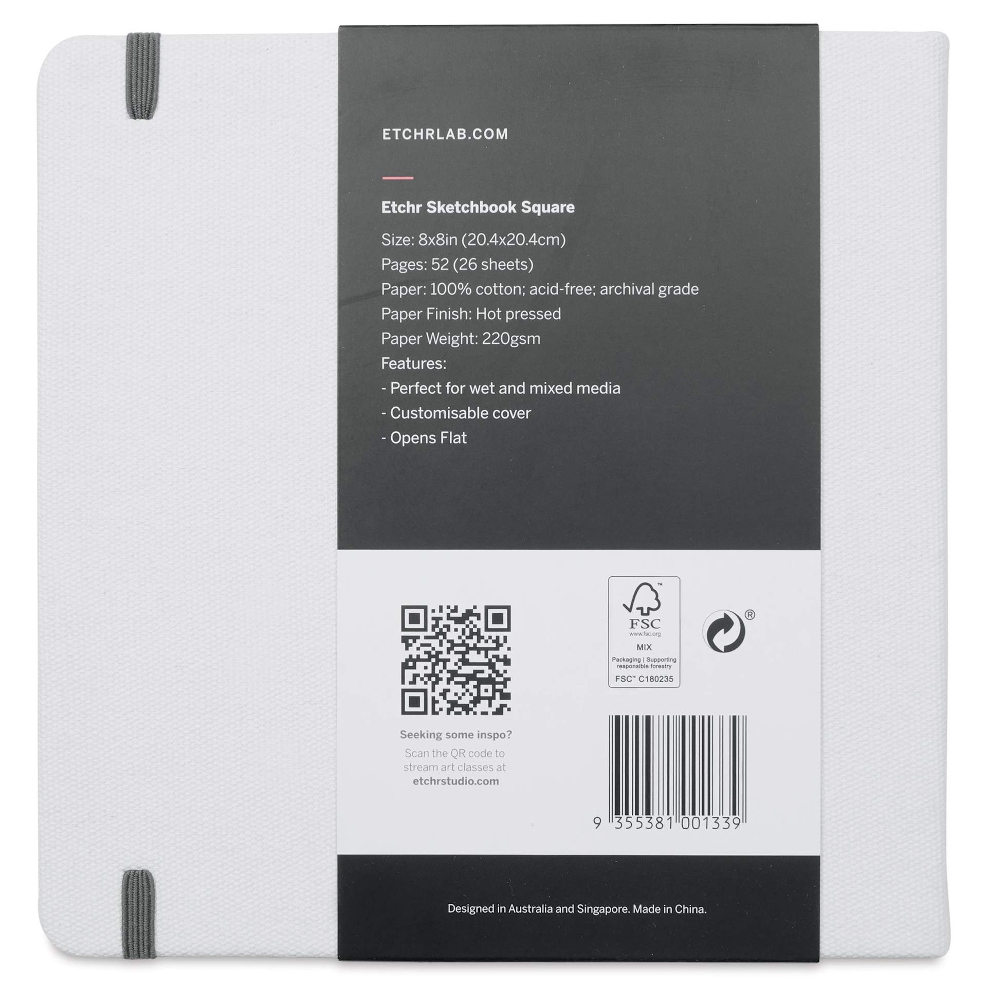Etchr Mixed Media Hardbound Sketchbook - Hot Press, Square, 8" x 8", 100 lb, back