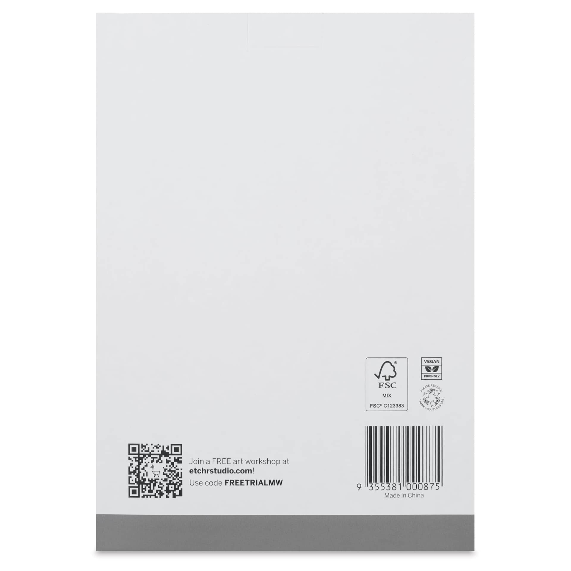 Etchr Mixed Media Hardbound Sketchbook - Hot Press, Portrait, 8.3" x 5.8", 100 lb, back of packaging