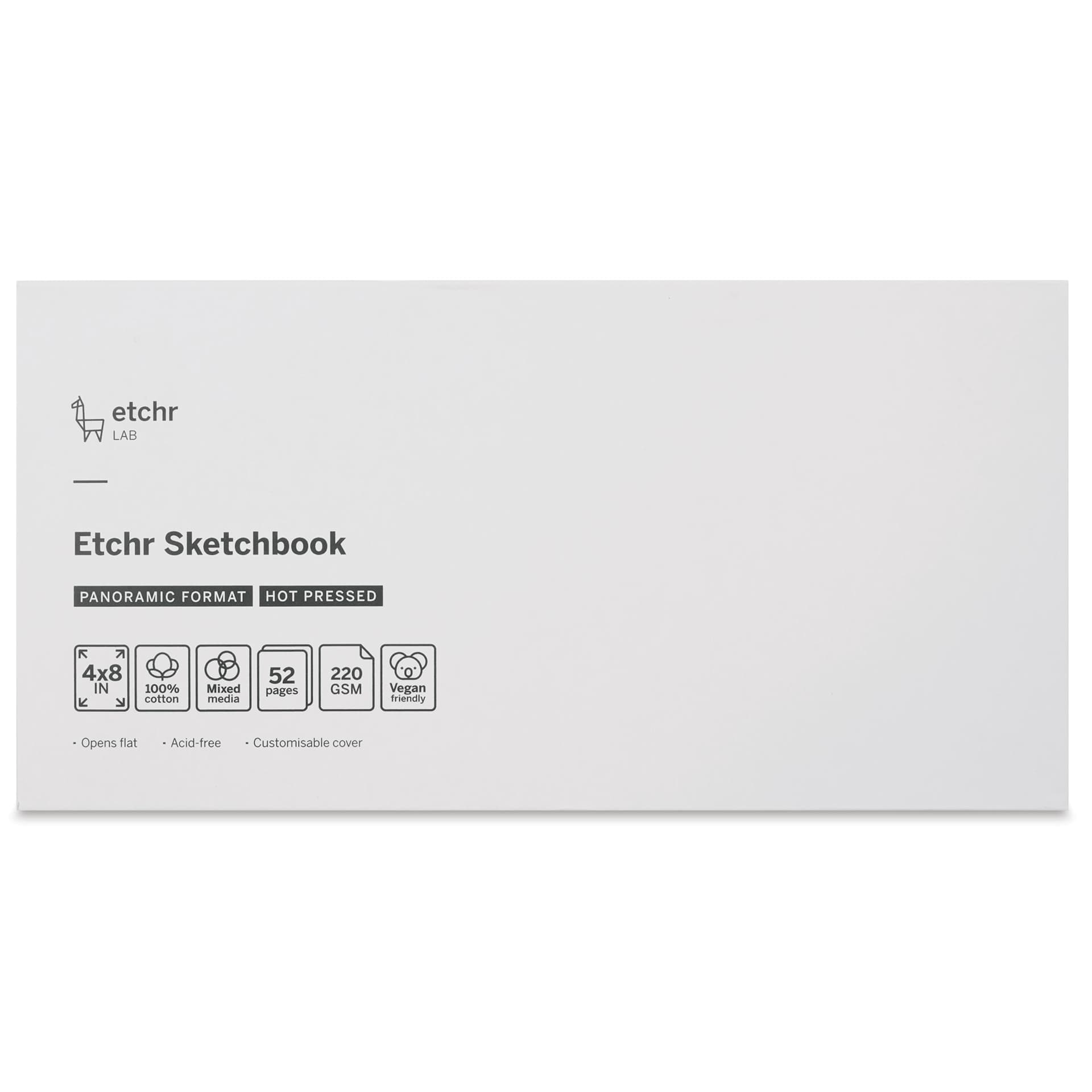 Etchr Mixed Media Hardbound Sketchbook - Hot Press, Panoramic, 4" x 8", 100 lb, front cover