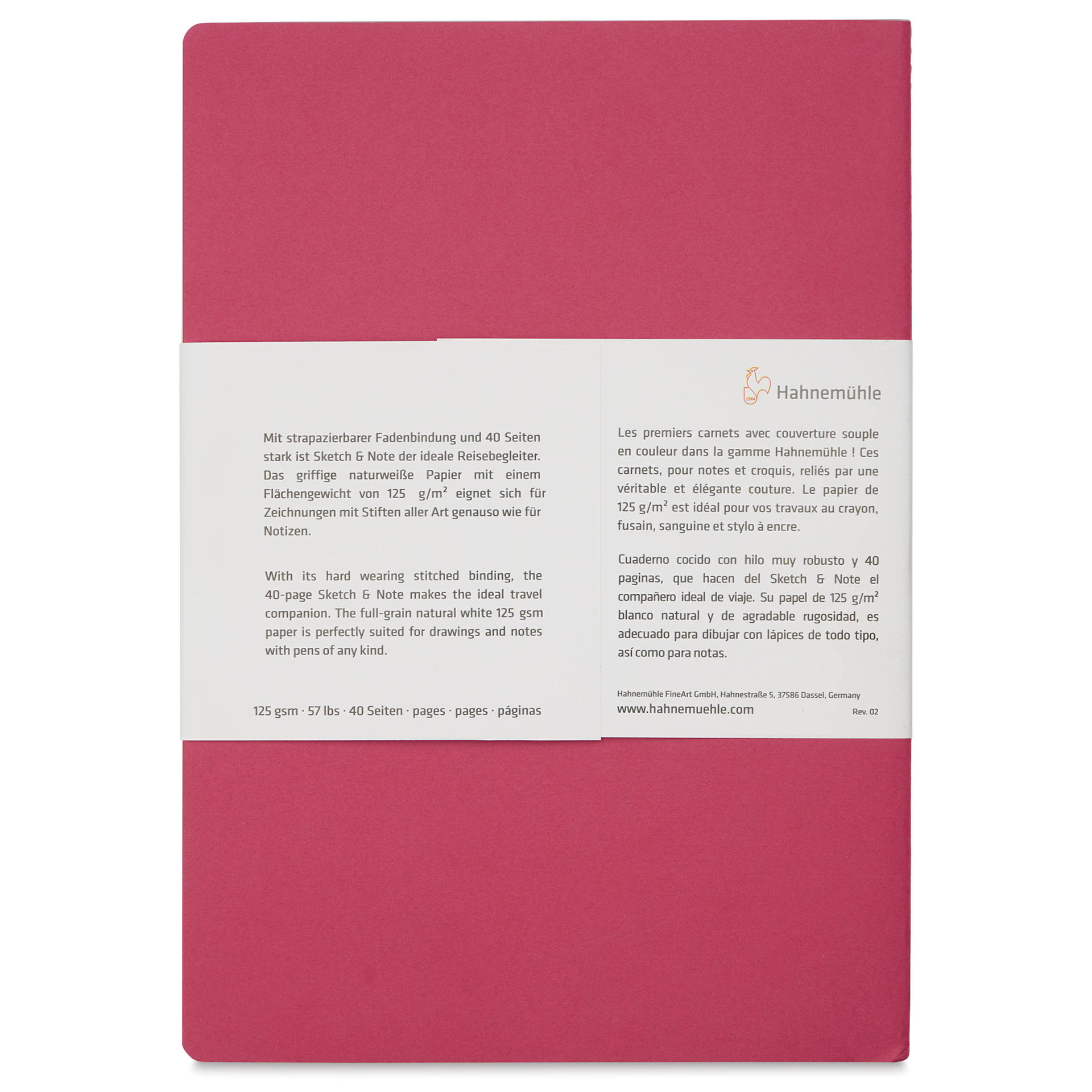 Hahnemühle Sketch and Note Booklets - Pink, 8.3" x 11.7", back cover of a single booklet