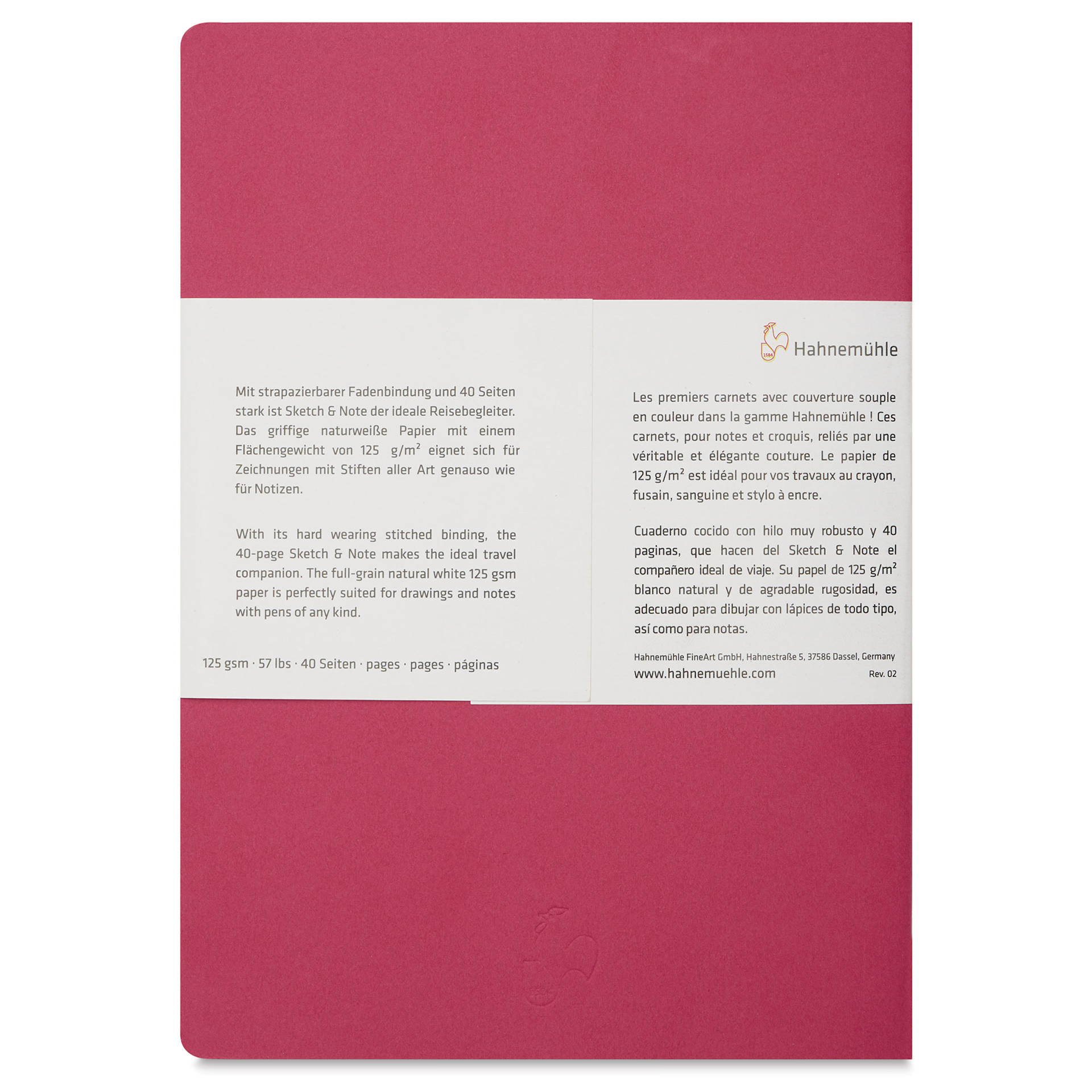Hahnemühle Sketch and Note Booklets - Pink, 5.8" x 8.3", back cover of a single booklet