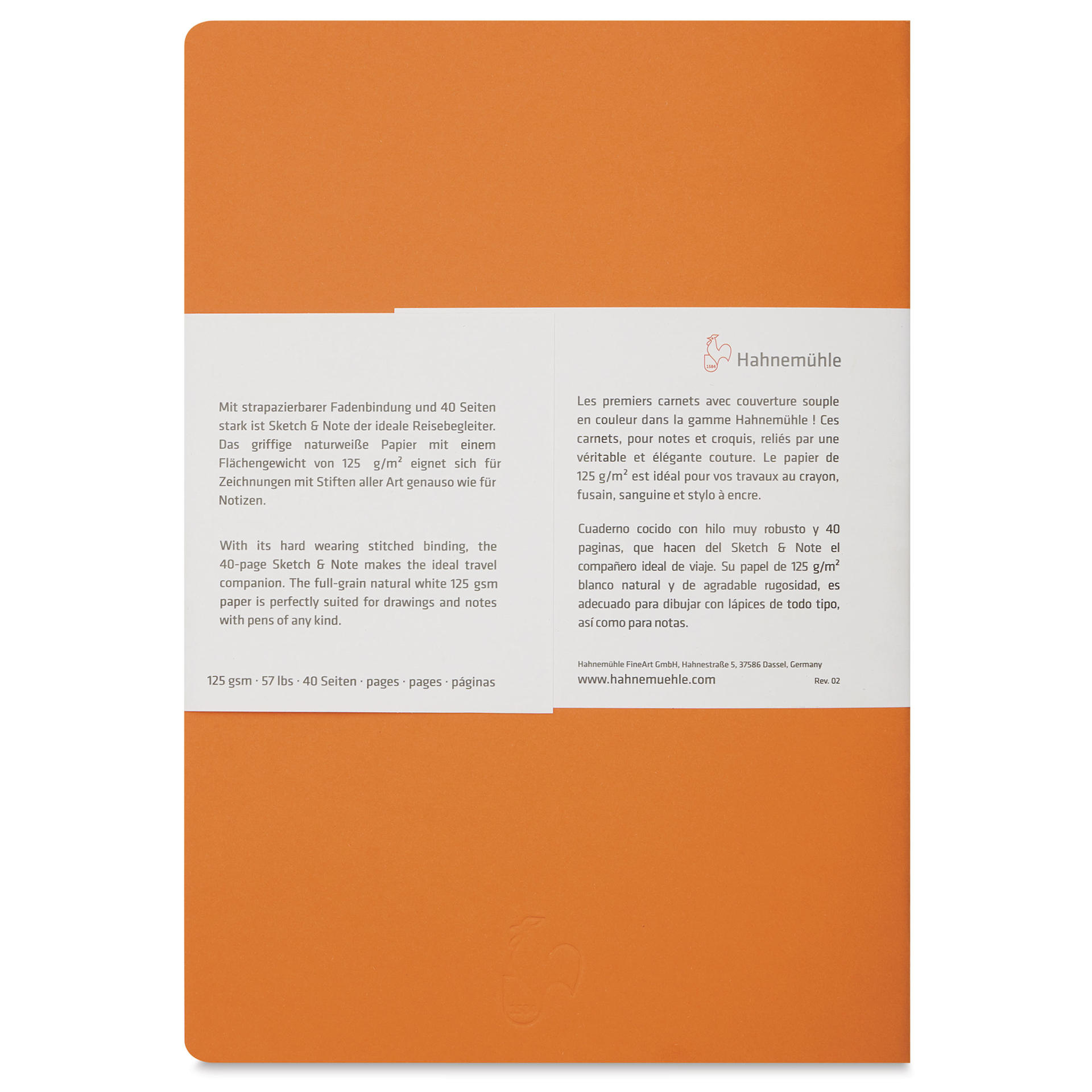Hahnemühle Sketch and Note Booklets - Orange, 8.3" x 11.7", back cover of a single booklet
