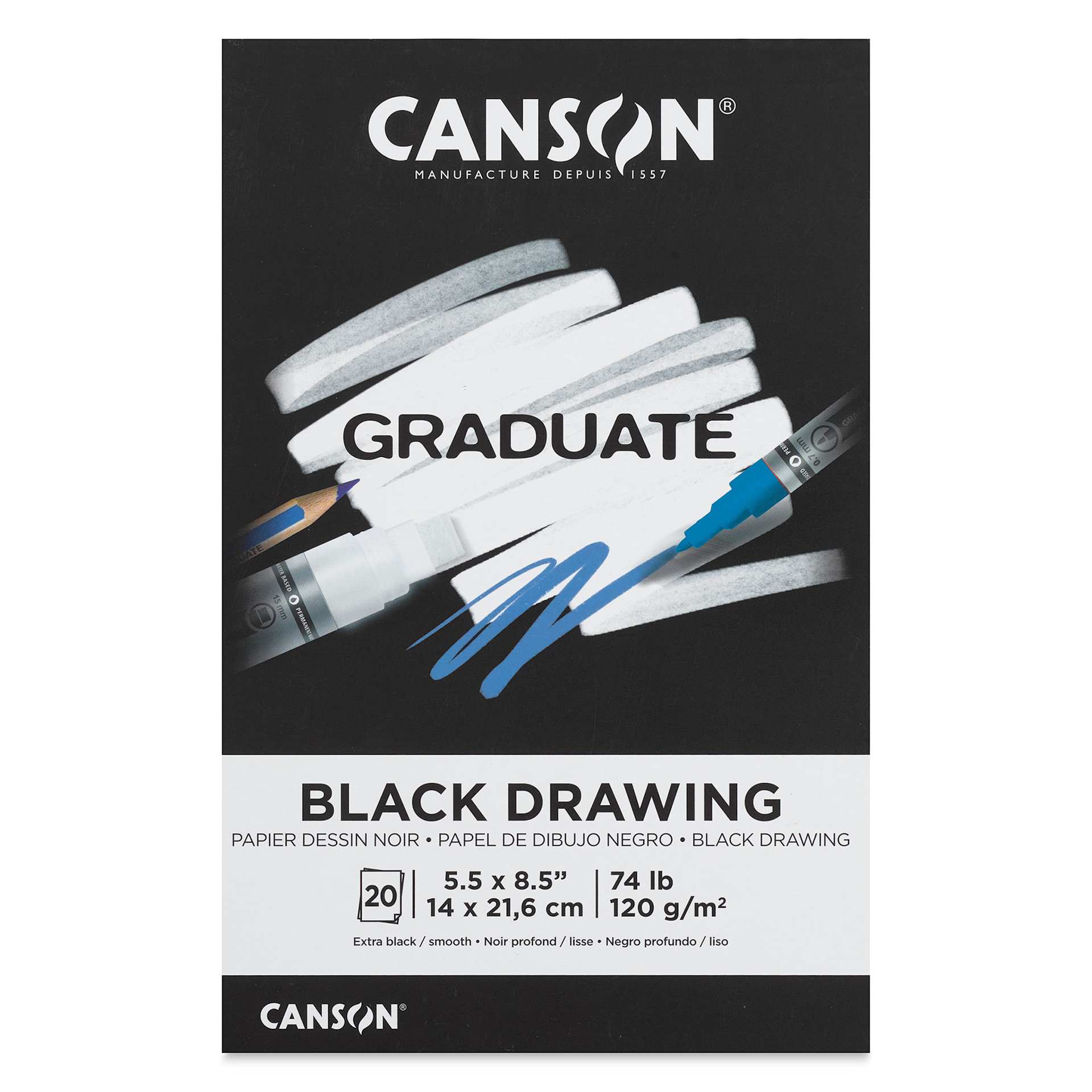 Canson Graduate Black Drawing Pad - 5-1/2" x 8-1/2", front cover