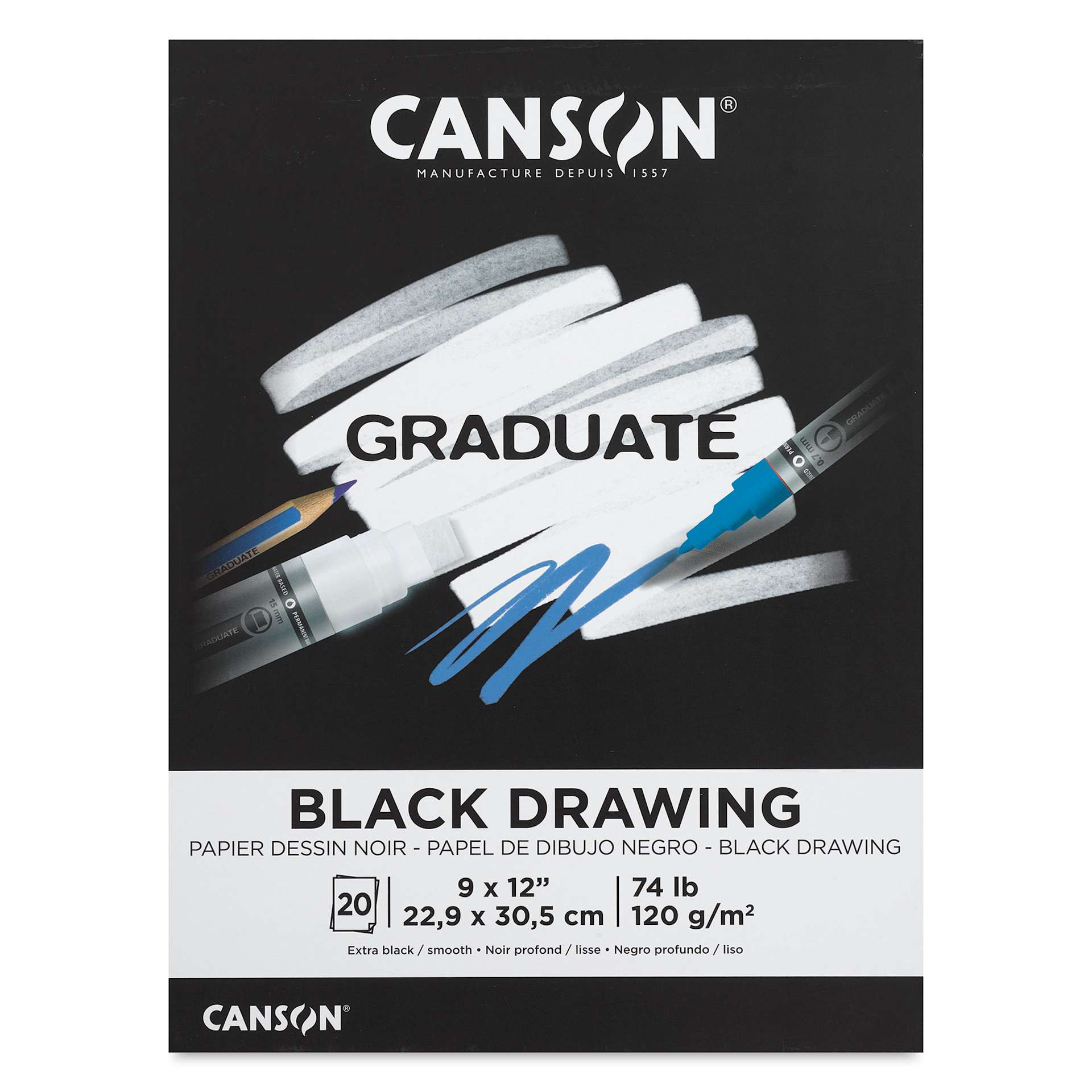 Canson Graduate Black Drawing Pad - 9" x 12", front cover