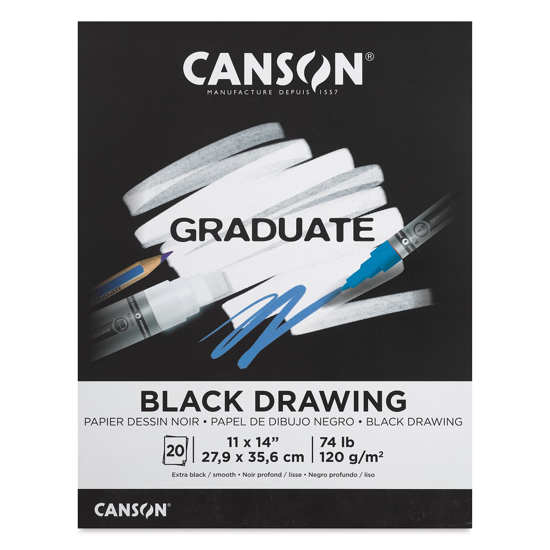 Canson Graduate Black Drawing Pad - 11" x 14", front cover