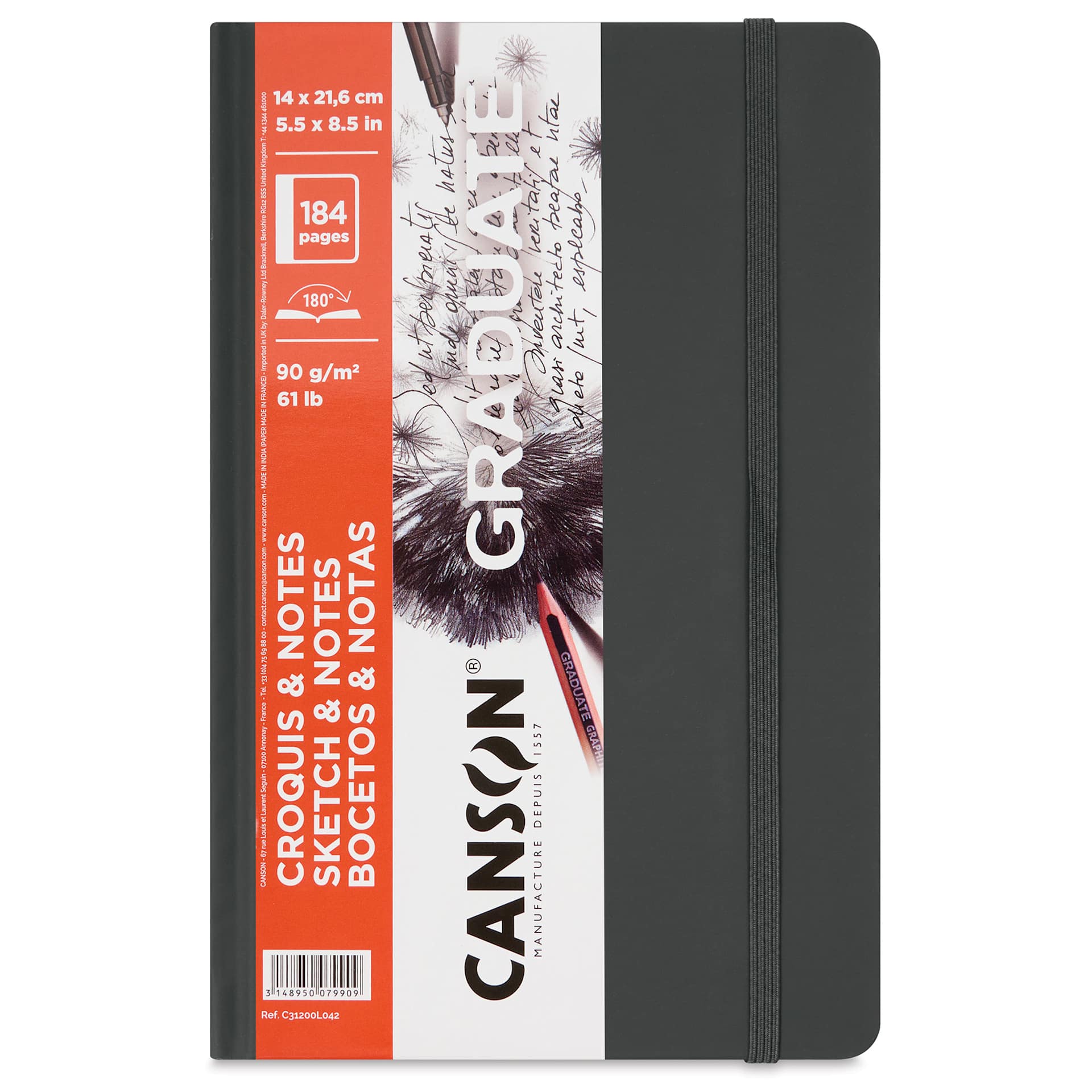Canson Graduate Sketch and Note Hardcover Book - Front cover of the Dark Gray pad