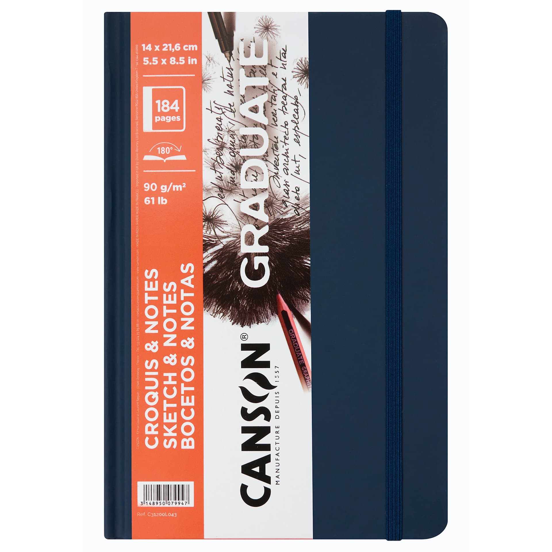 Canson Graduate Sketch and Note Hardcover Book - Front cover of the Dark Blue pad
