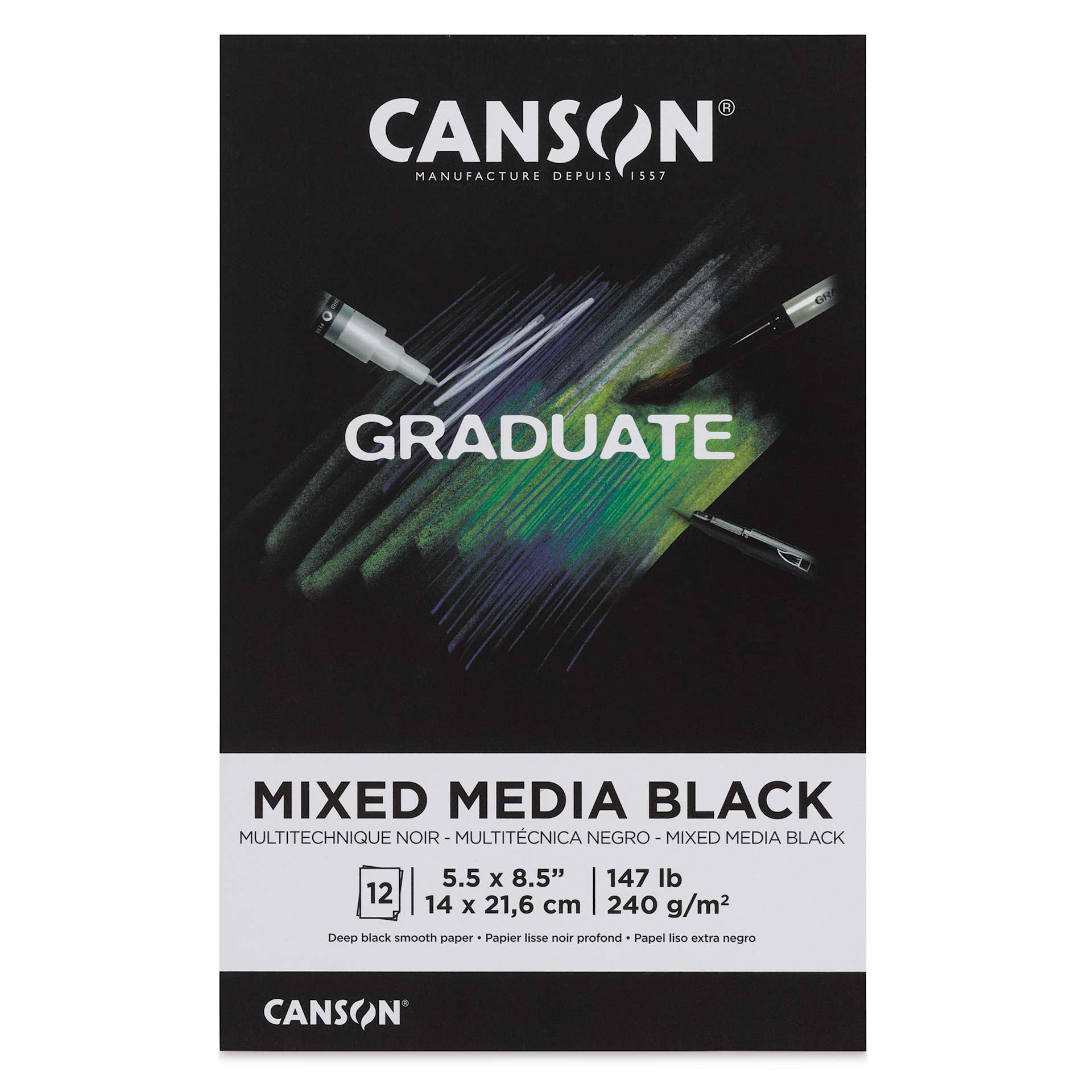 Canson Graduate Black Mixed Media Pad - 5-1/2" x 8-1/2", front cover