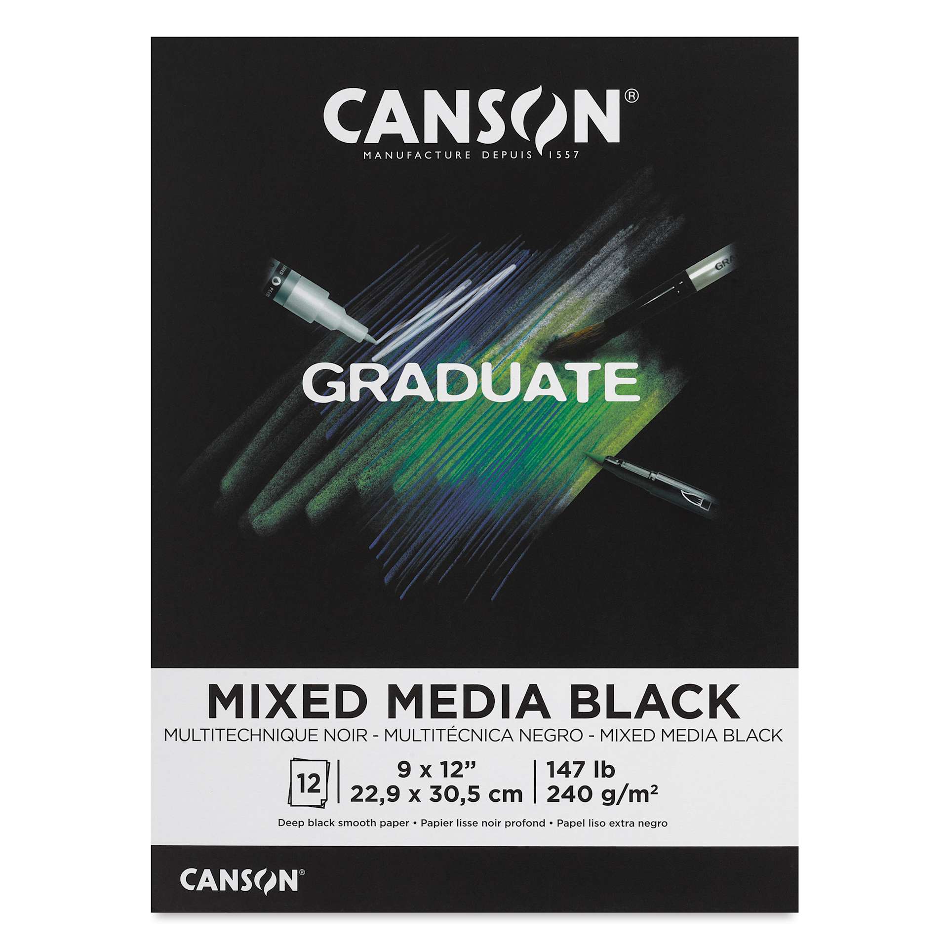 Canson Graduate Black Mixed Media Pad - 9" x 12", front cover